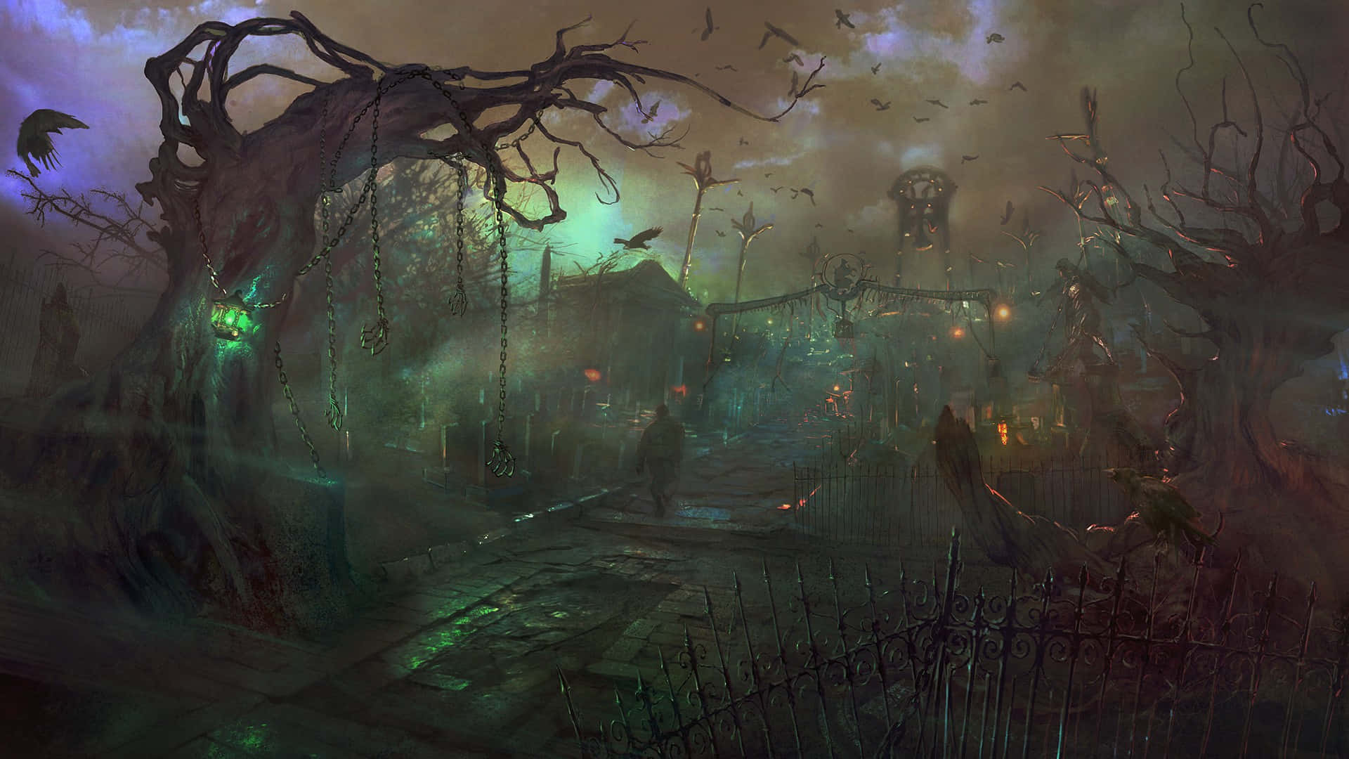 Spooky Halloween Graveyard Background