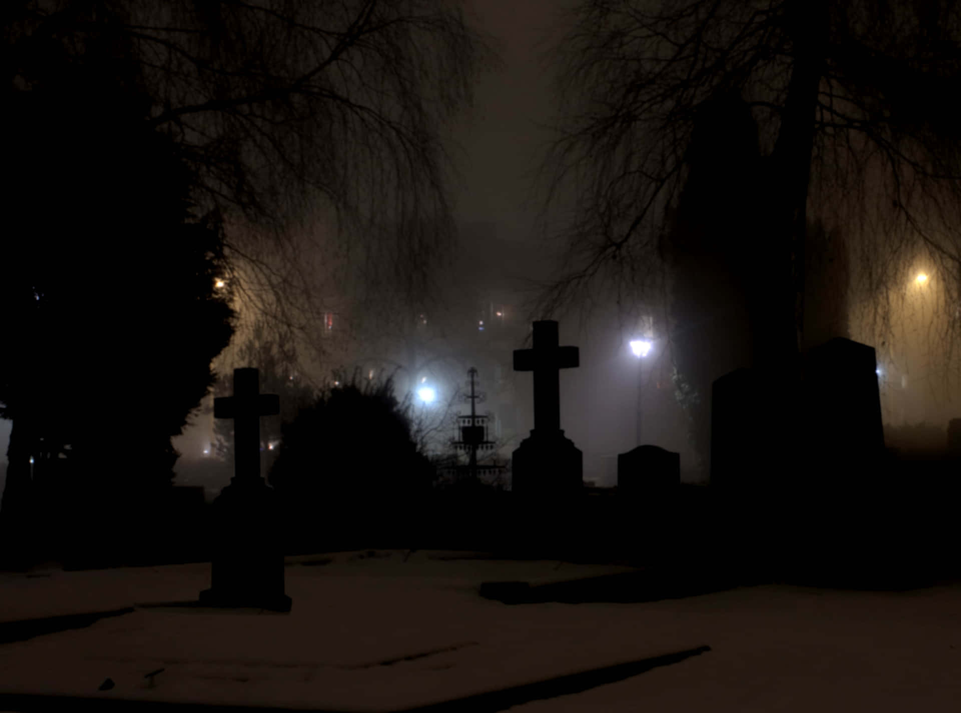 Spooky Halloween Night In A Graveyard. Background