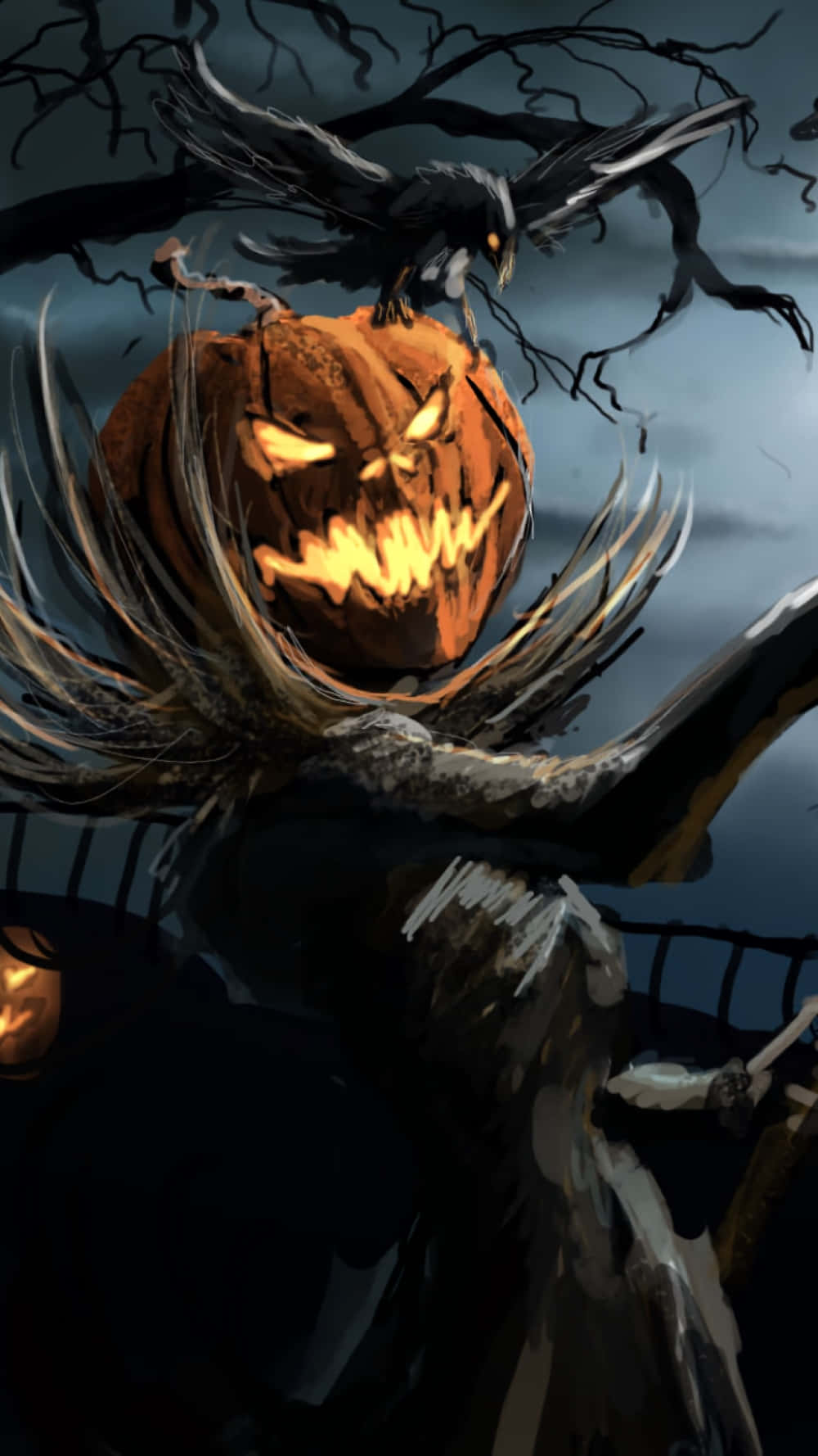 Spooky Halloween Pumpkinand Crow Background