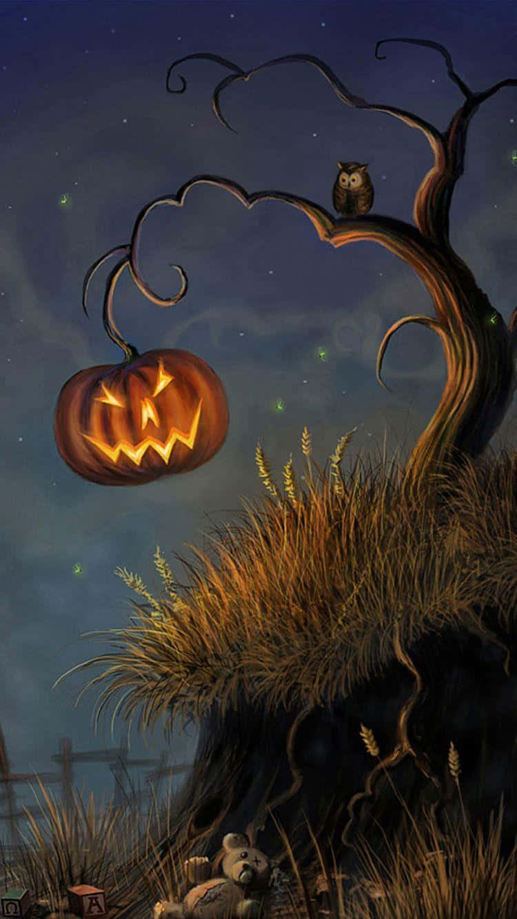 Spooky Halloween Pumpkinand Owl Background
