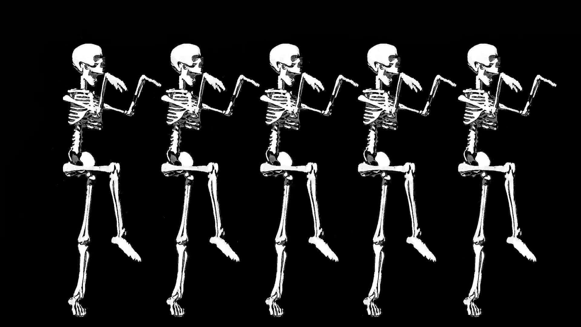 Spooky Halloween Skeleton Grinning In The Dark Background