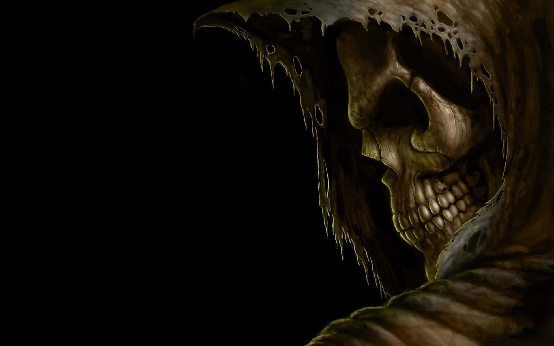 Spooky Halloween Skeleton Grinning In The Moonlight Background