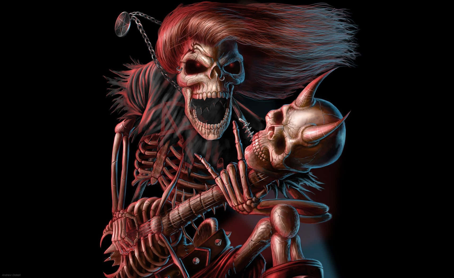 Spooky Halloween Skeleton Hanging Out Background