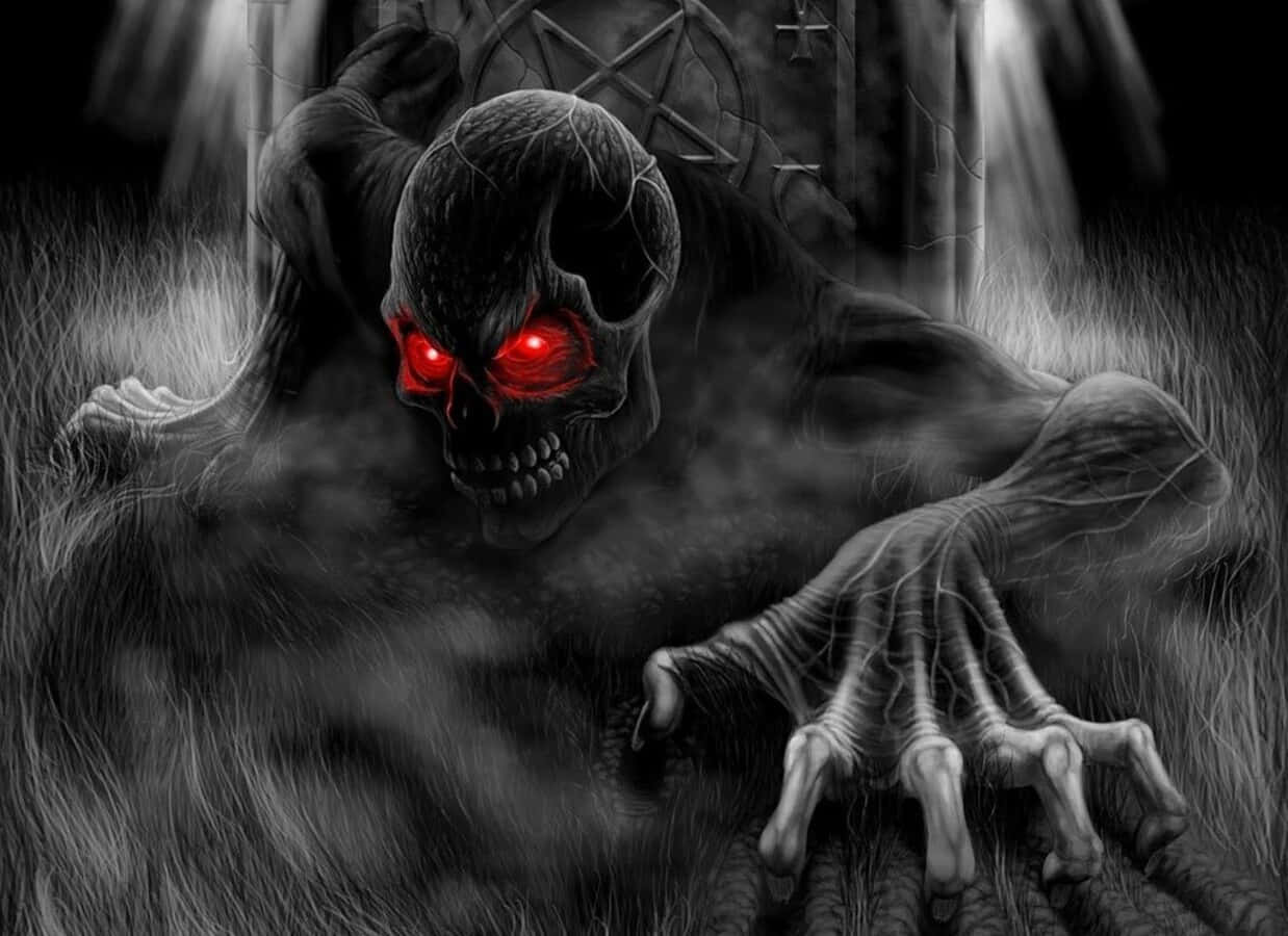 Spooky Halloween Skeleton In A Pumpkin Patch Background