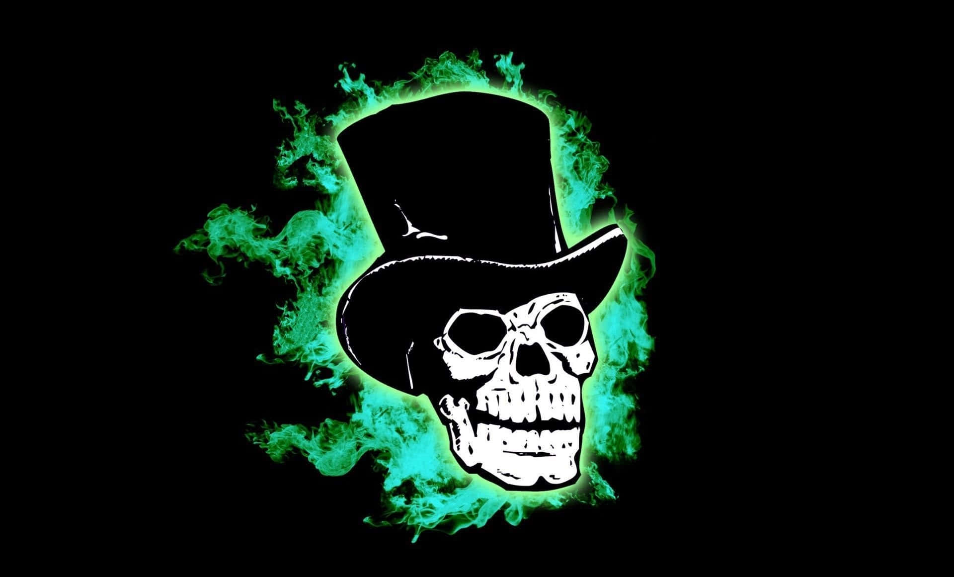 Spooky Halloween Skeleton In Graveyard Scene Background