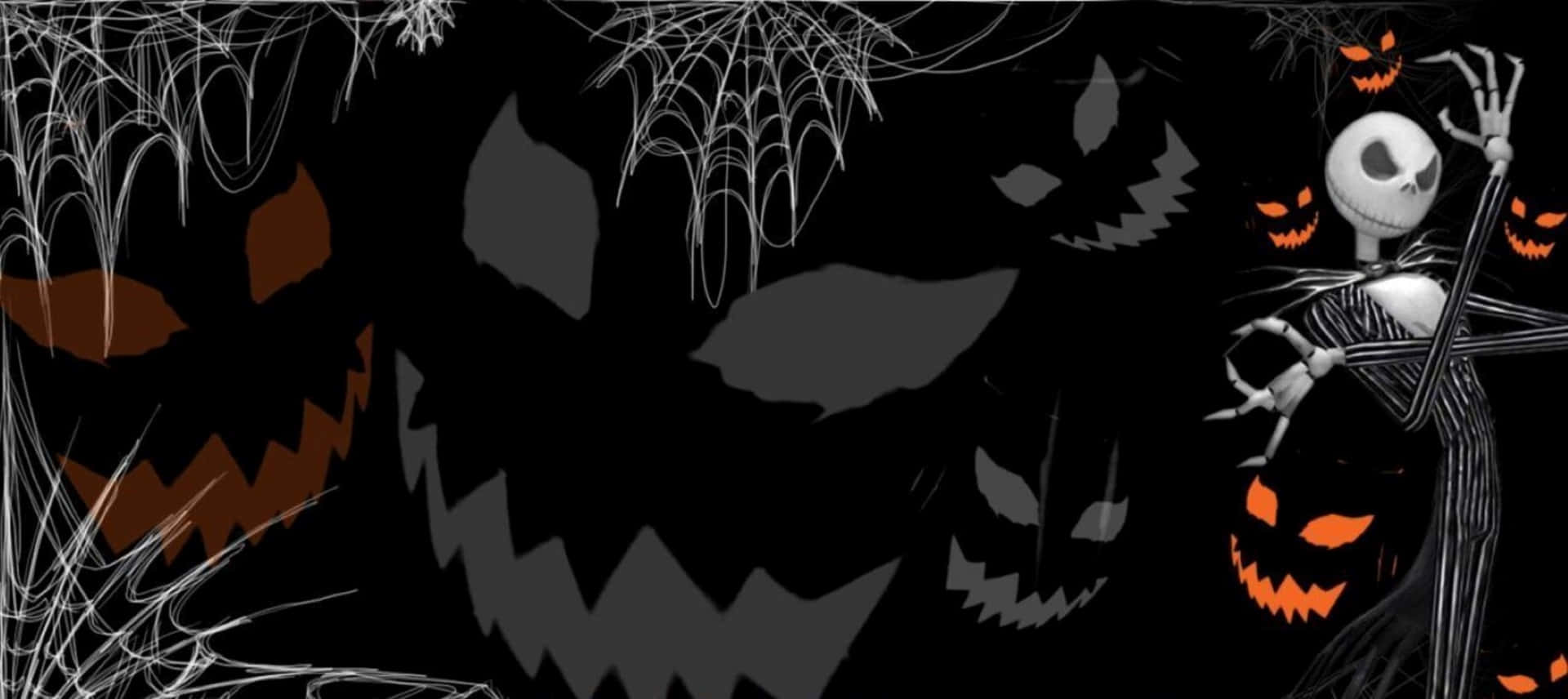 Spooky Halloween Skeleton Scene Background