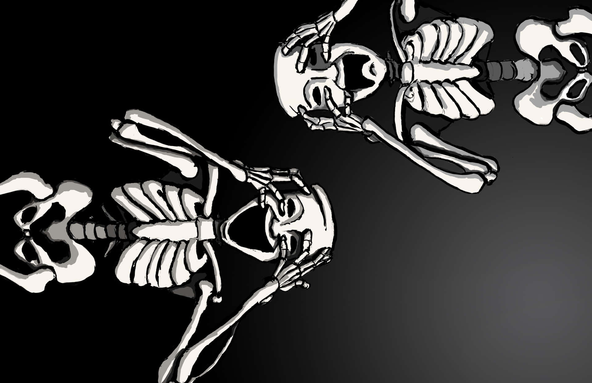 Spooky Halloween Skeleton Shrouded In Darkness Background