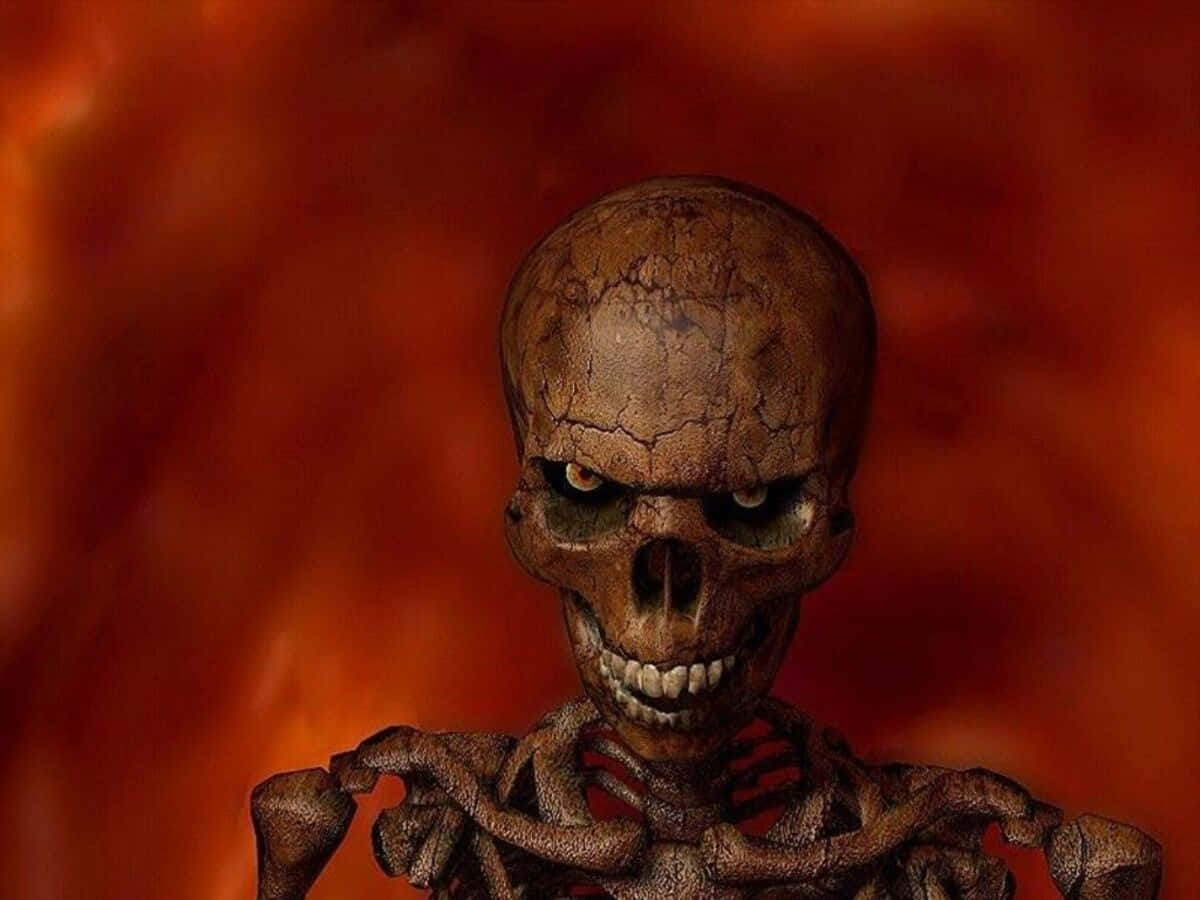 Spooky Halloween Skeleton With Glowing Eyes Background
