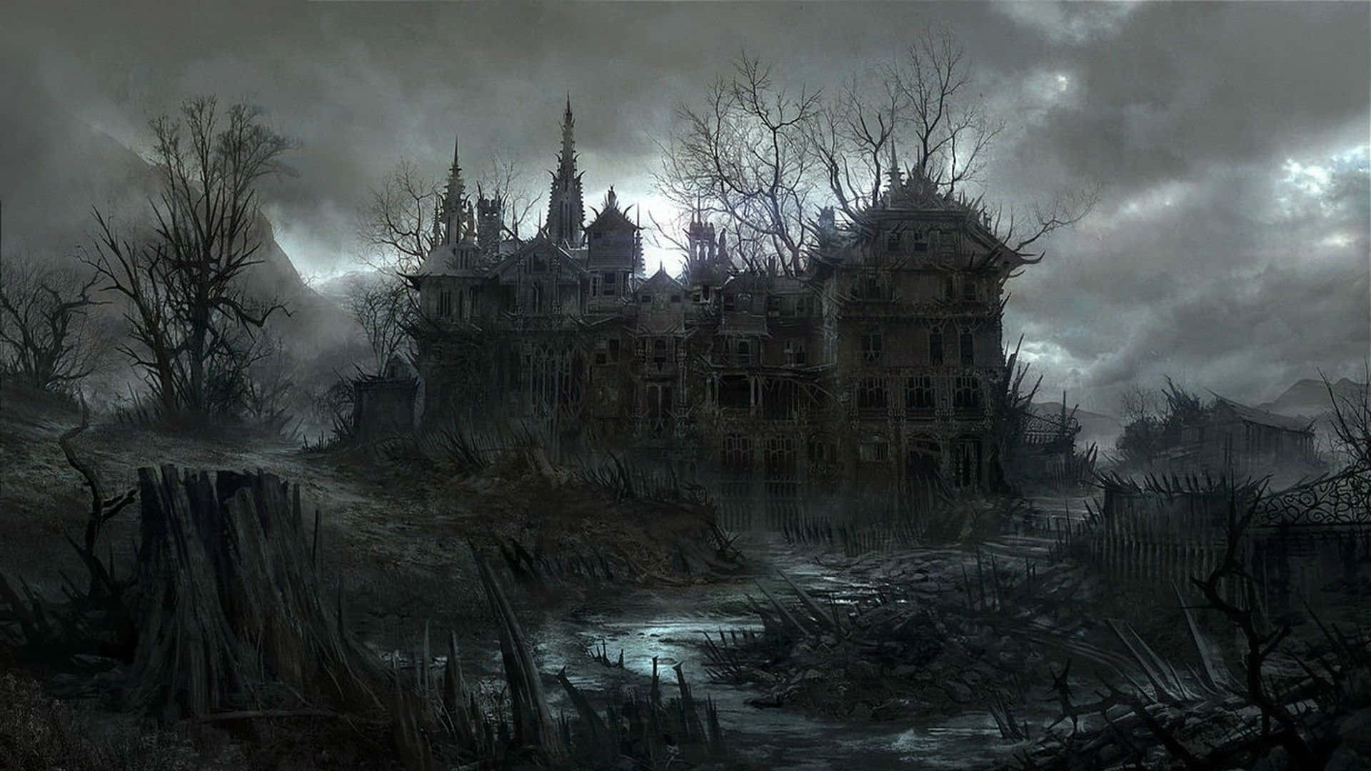Spooky Haunted Castle Desktop Background