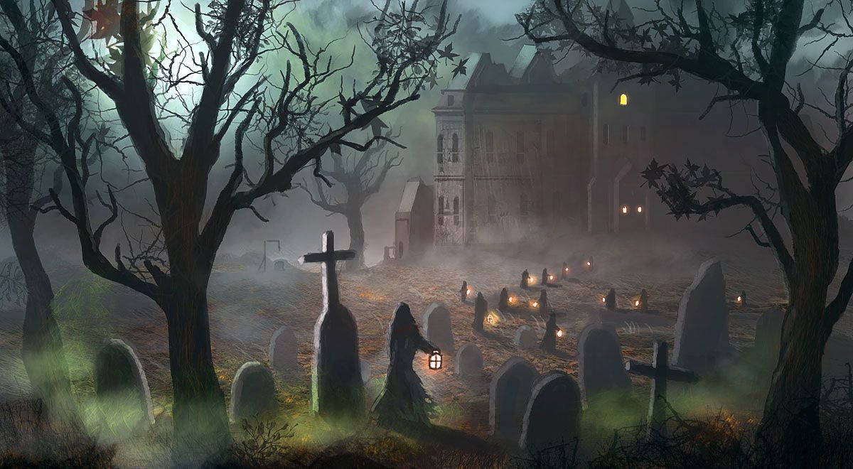 Spooky Haunted Cemetery Background