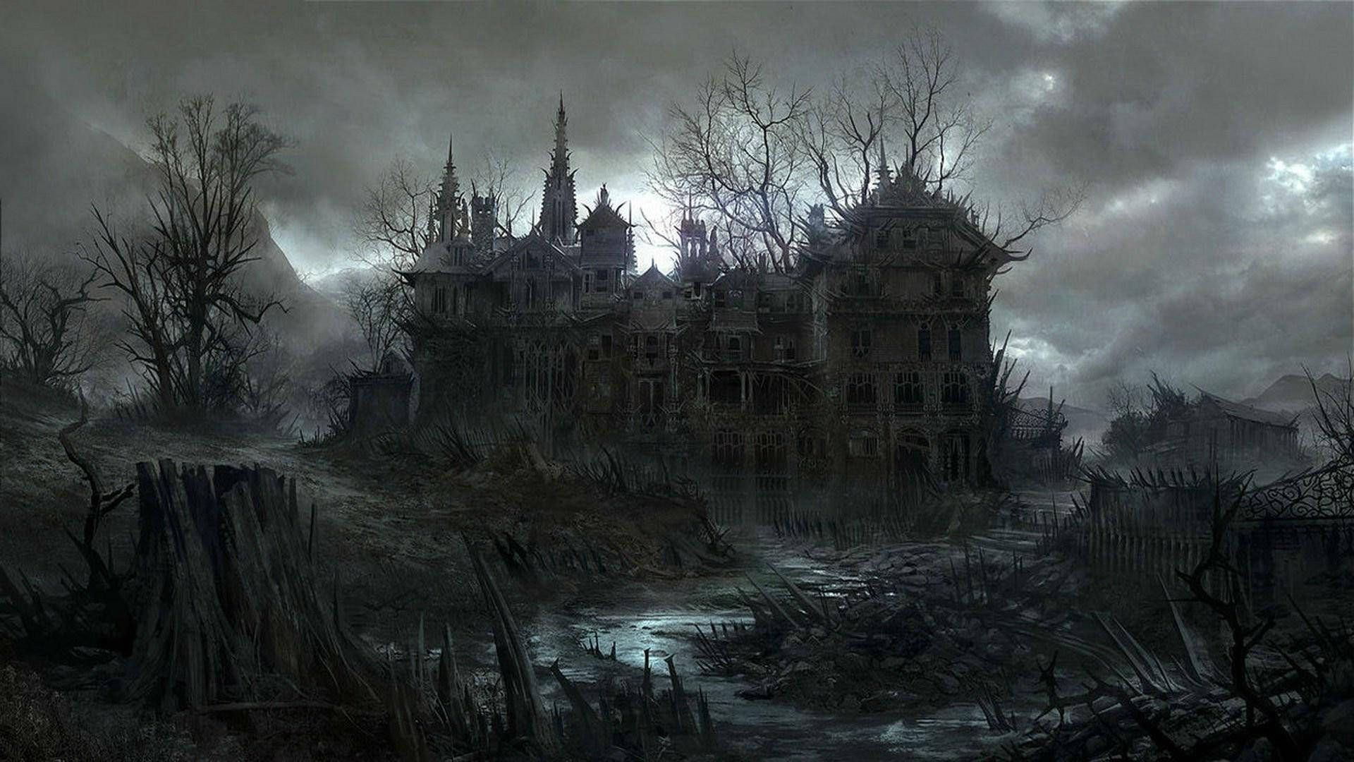 Spooky Haunted House For Halloween Background