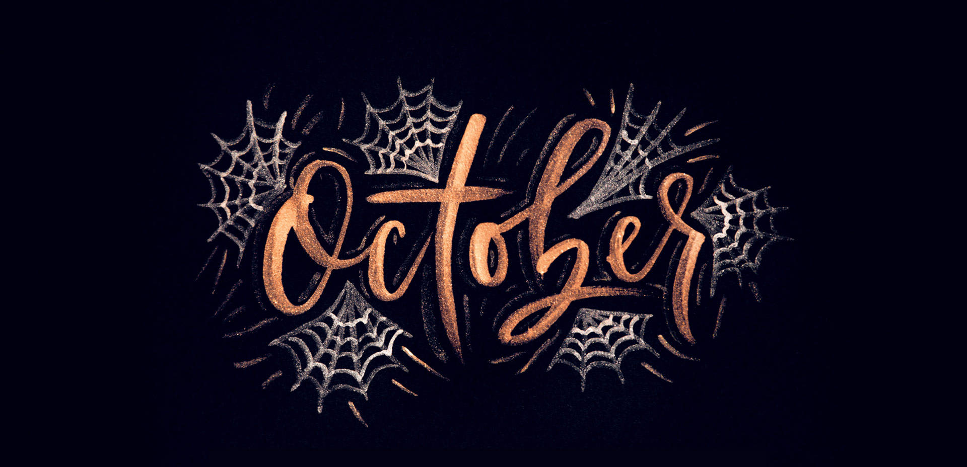 Spooky Hello October Graphic With Webs Background