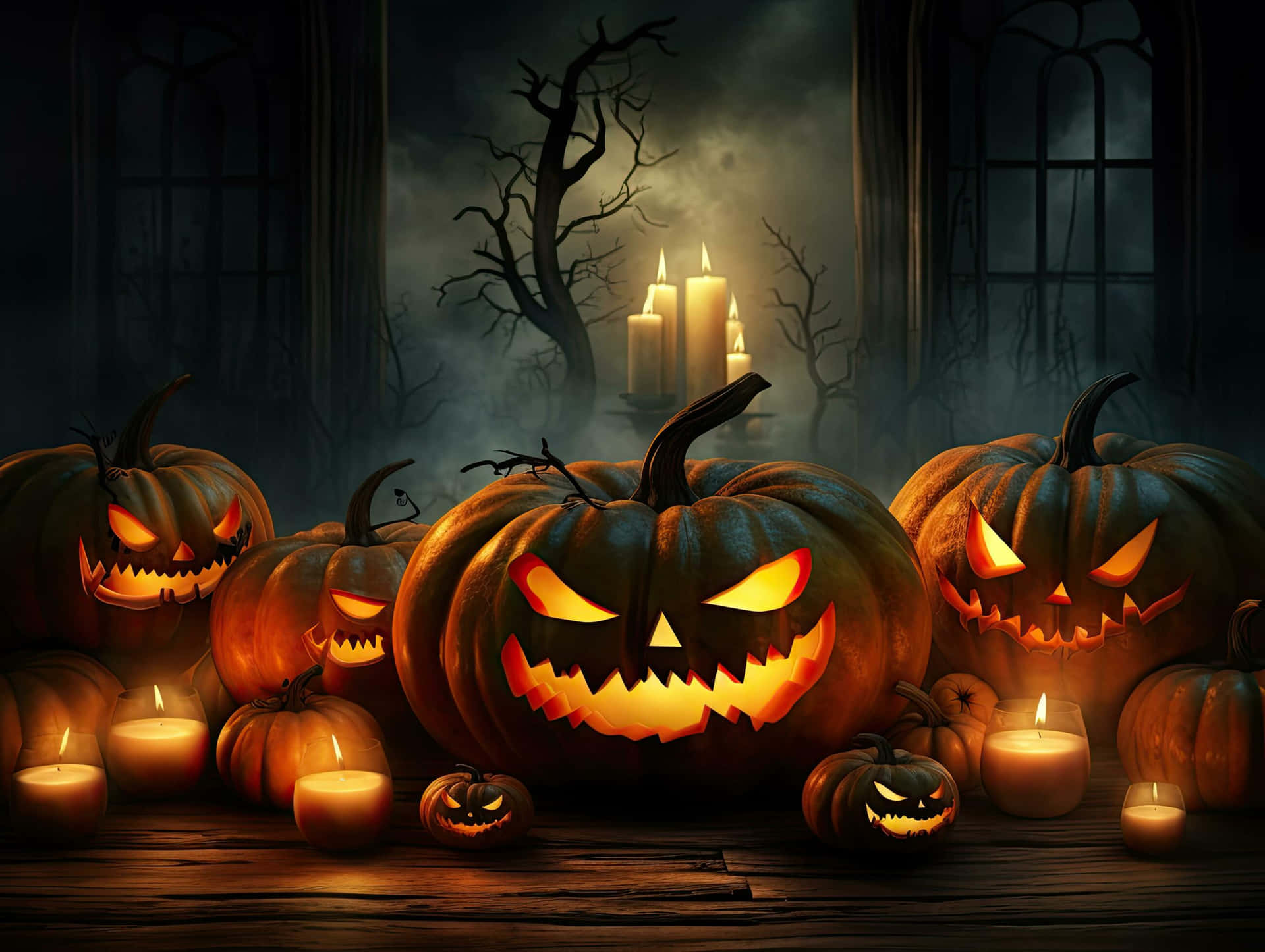Spooky Jack O Lanterns Halloween Scene Background