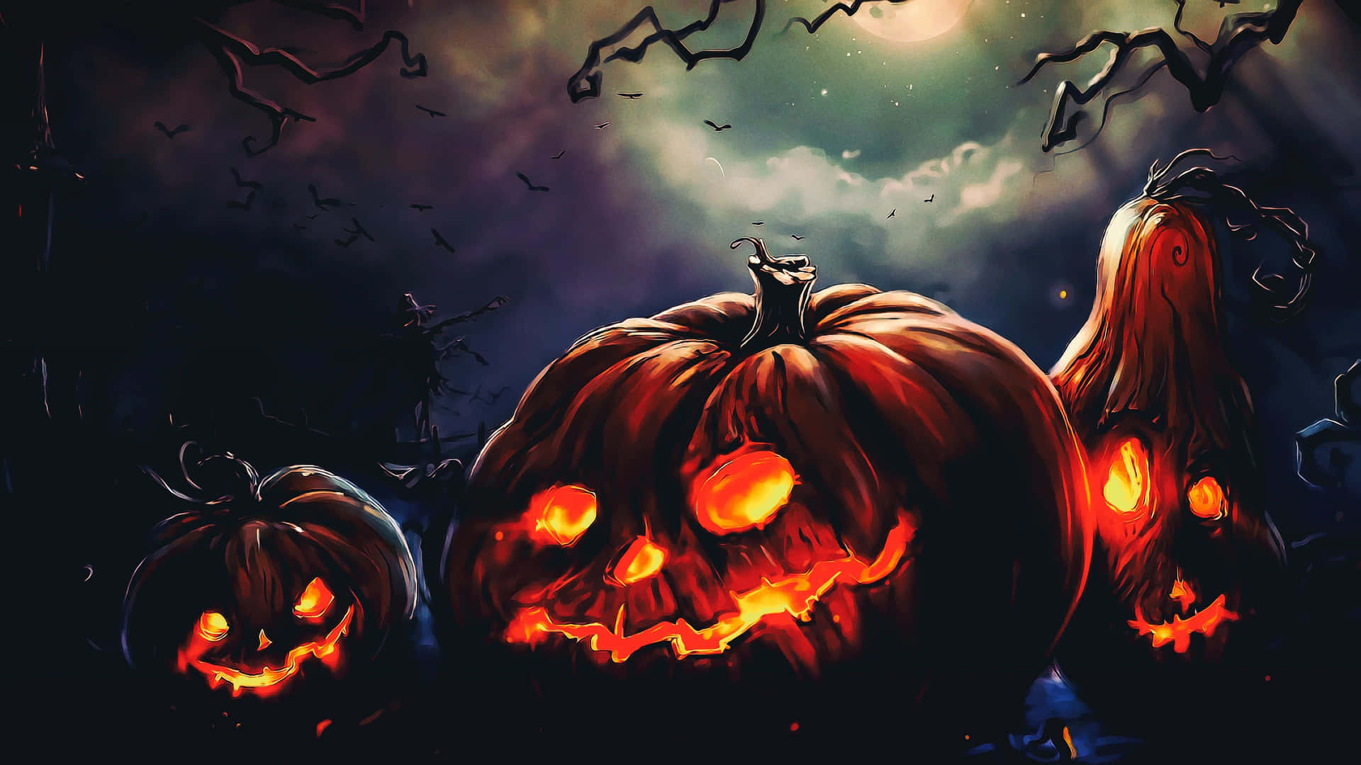 Spooky Jack O Lanterns Night Scene Background