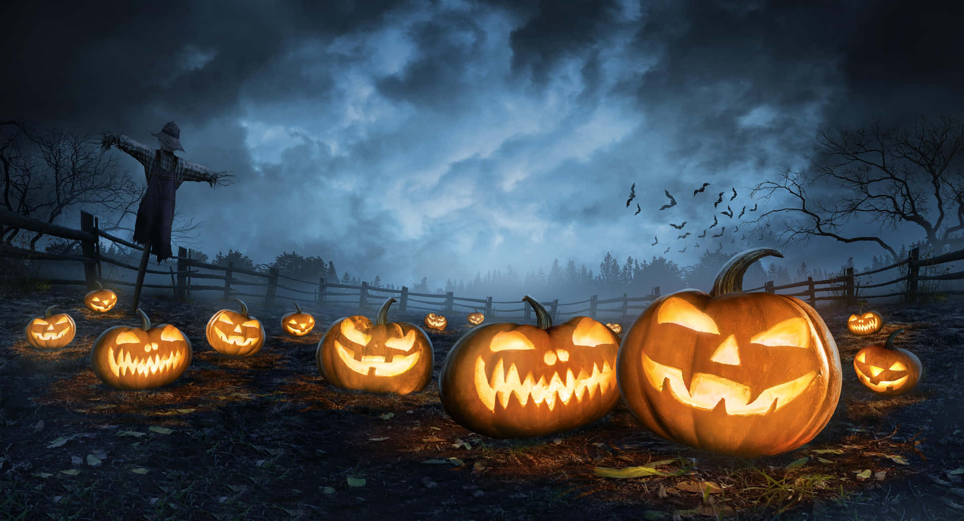 Spooky Jack O Lanterns Night Scene Background