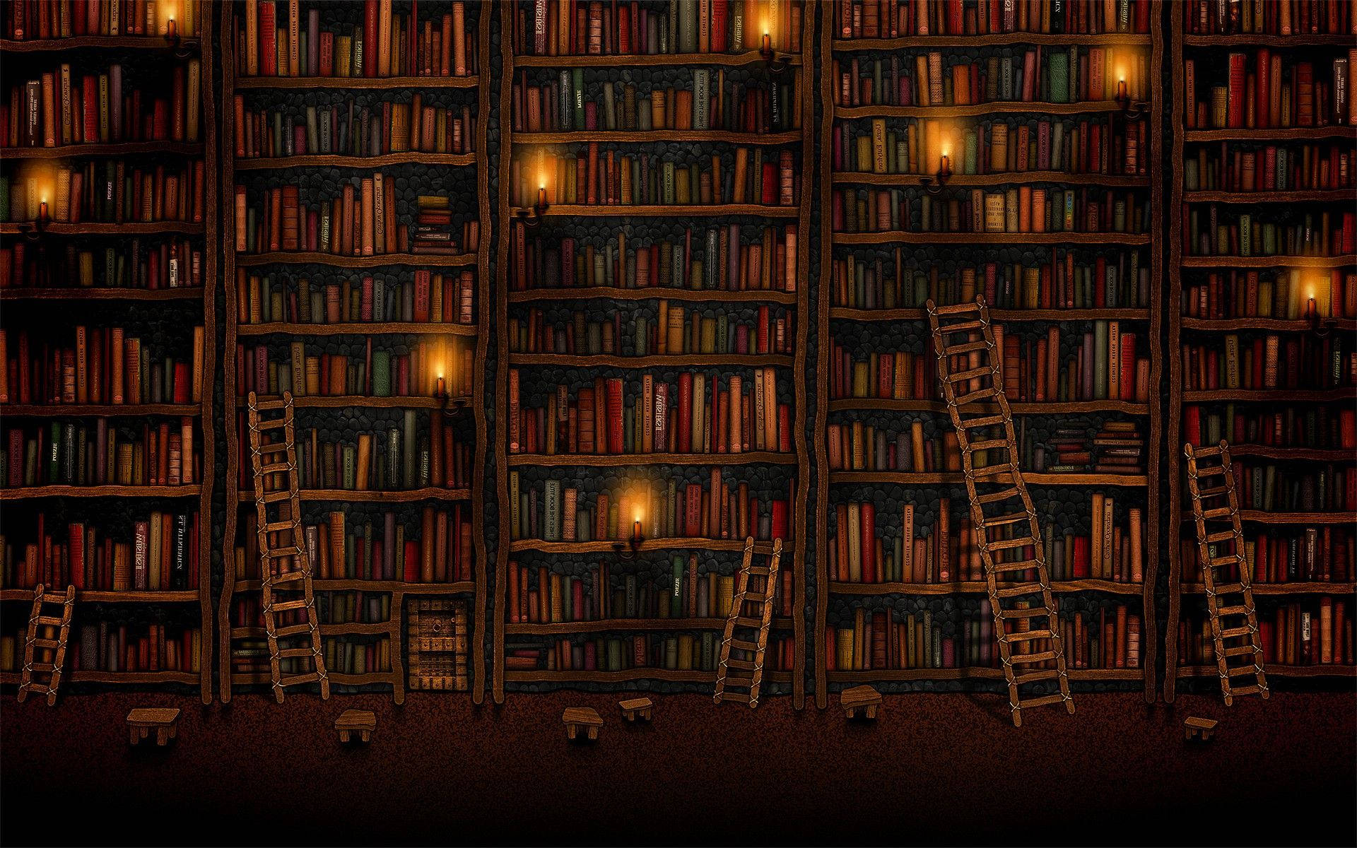 Spooky Library Bookshelf Background