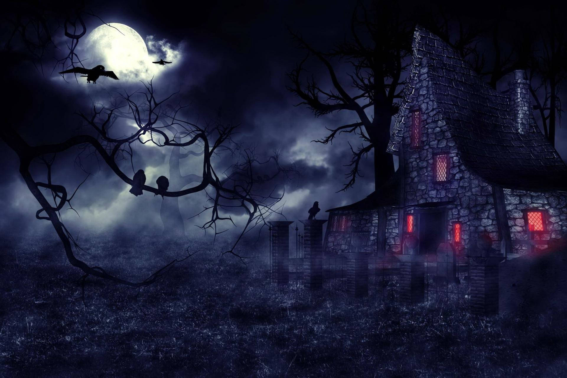 Spooky Monster House In The Night Background