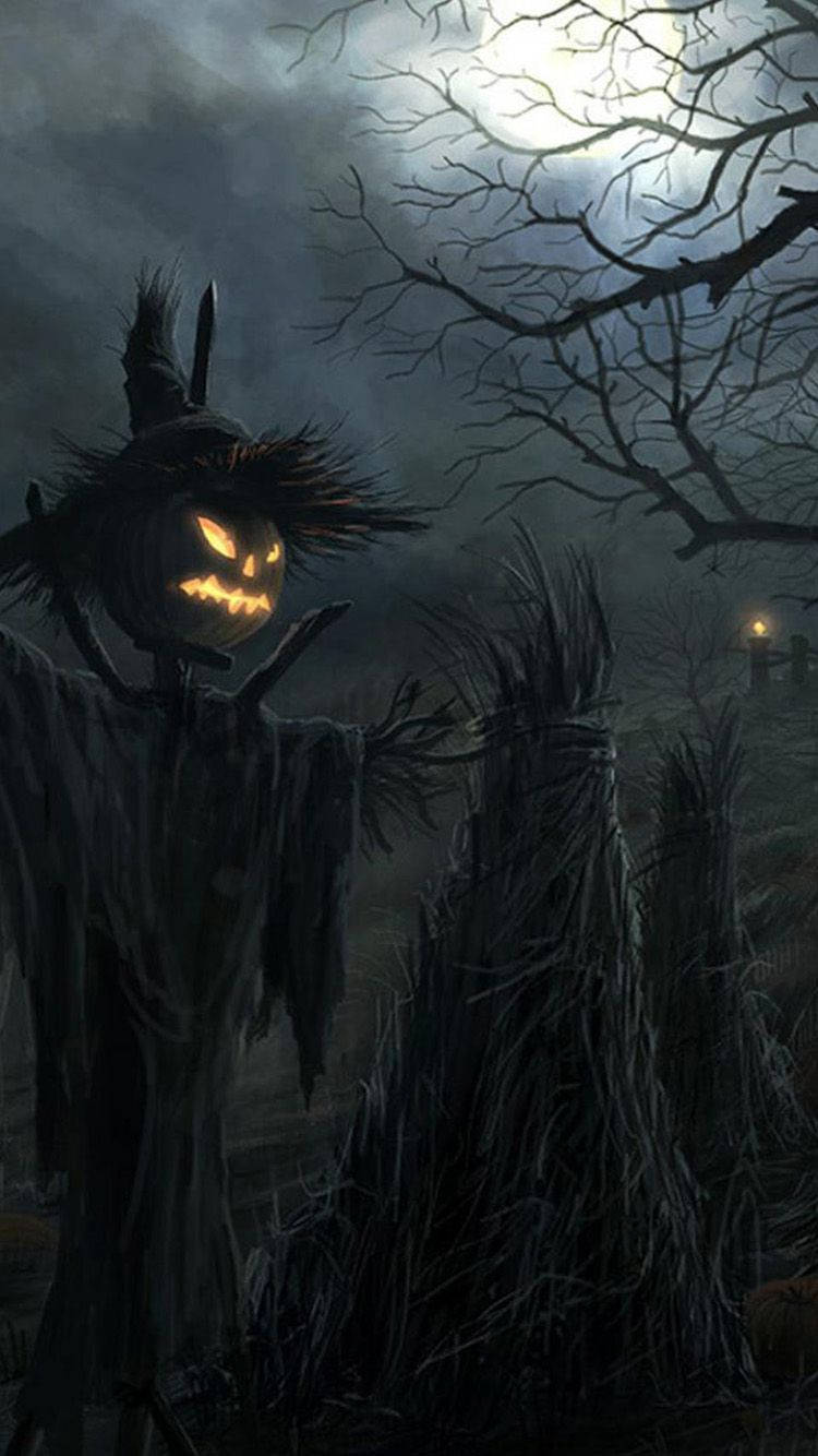 Spooky Pumpkin Scarecrow Background