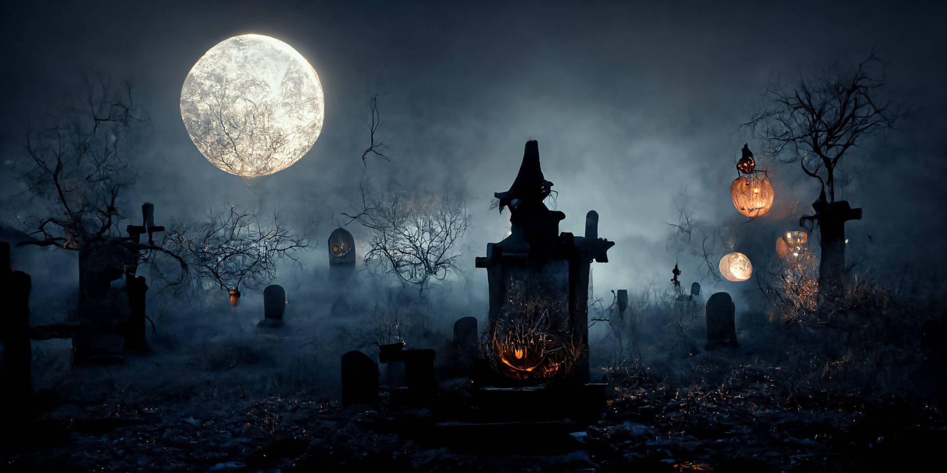 Spooky Season Graveyard Full Moon Background