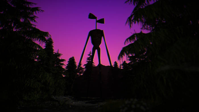 Spooky Siren Head Haunting The Mysterious Forest Under The Purple Sky. Background