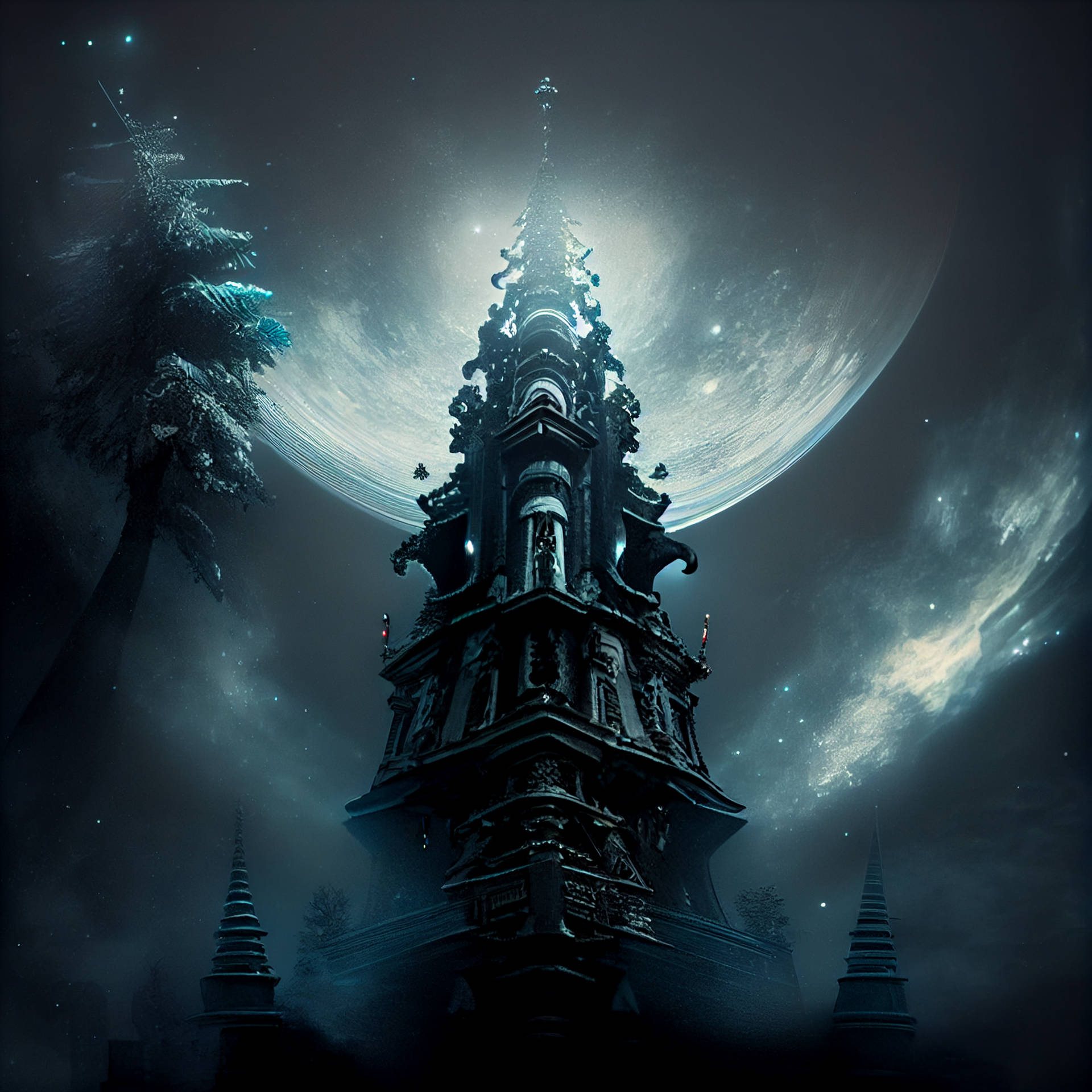 Spooky Tower During A Gothic Christmas