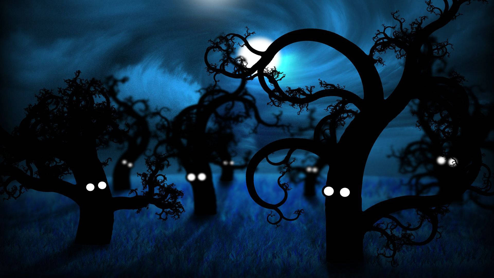 Spooky Trees And Moon Background