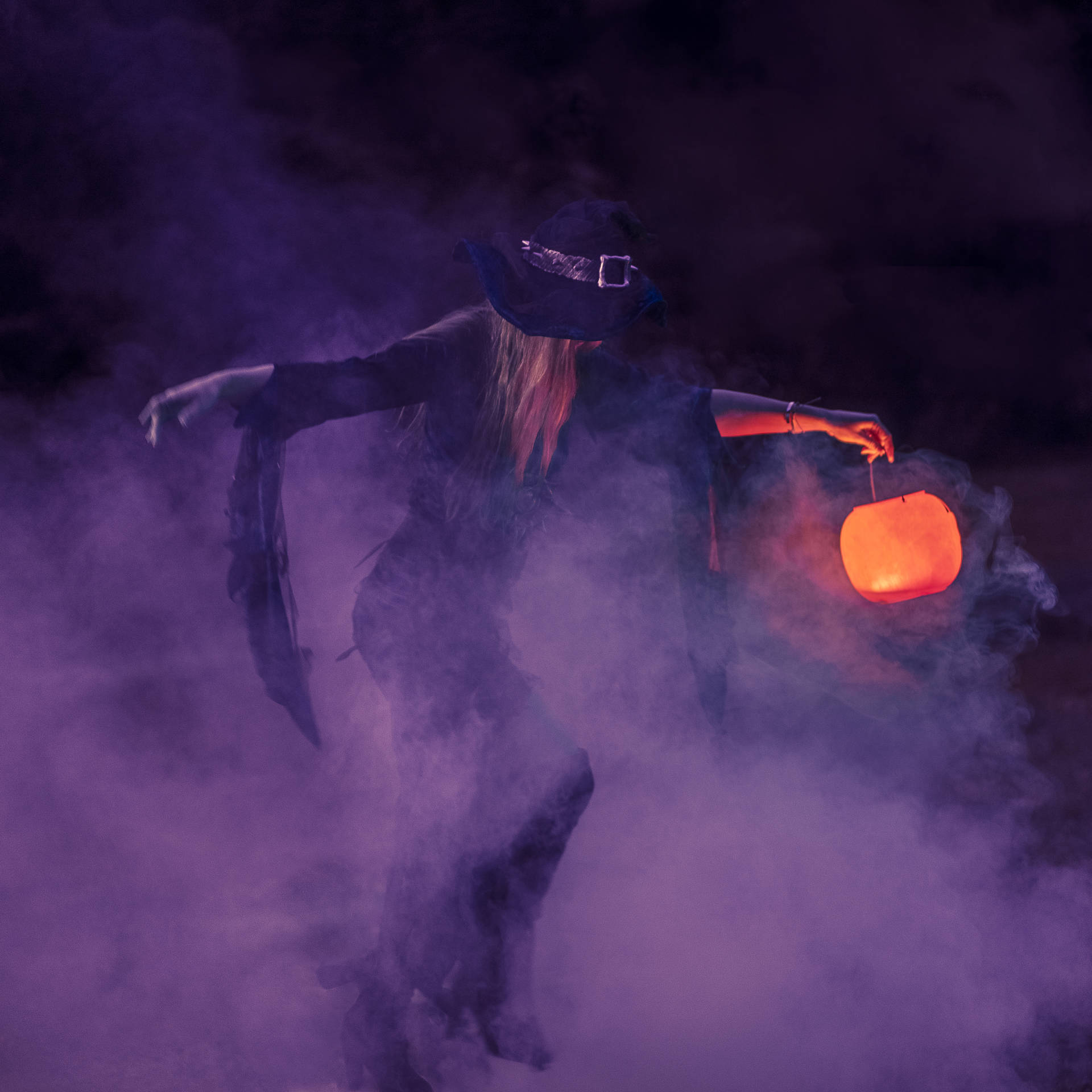 Spooky Witch And Pumpkin Background