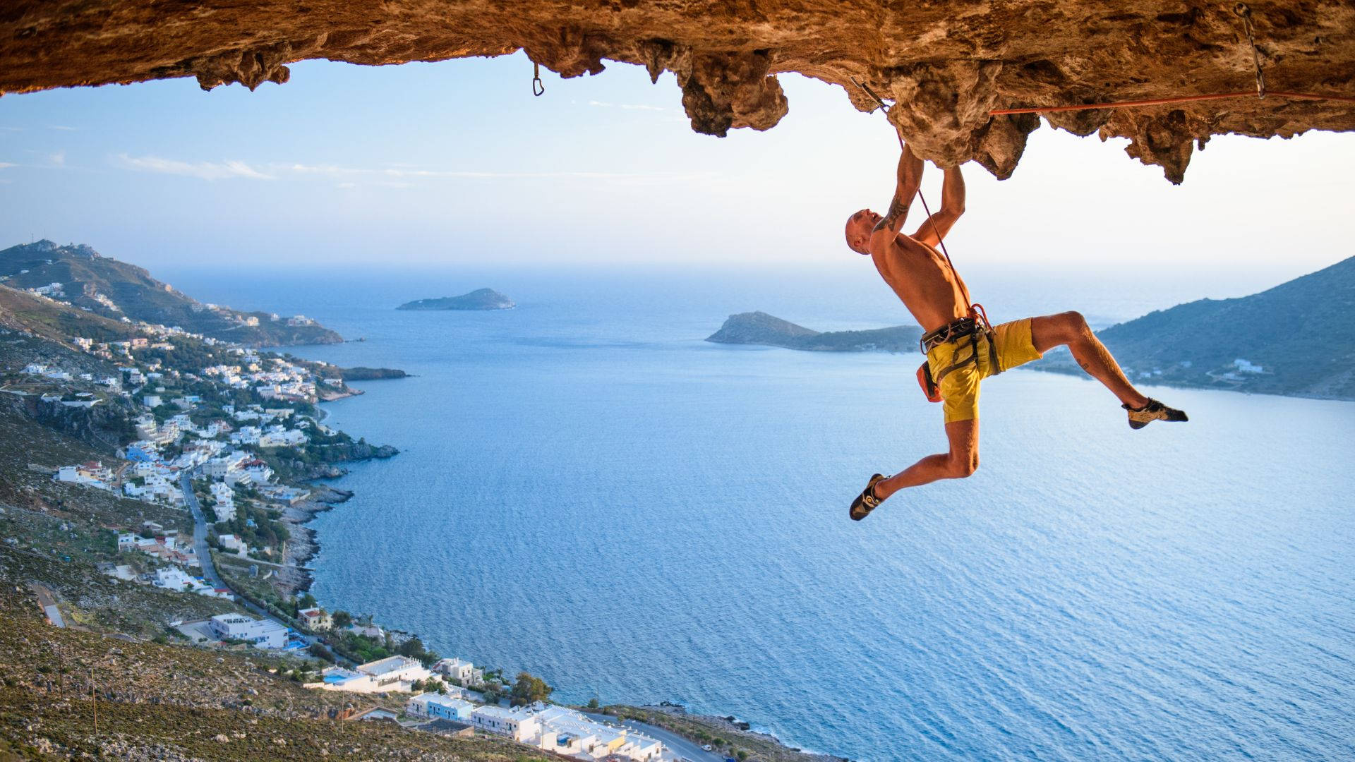 Sport Climbing Hanging Vertically Background