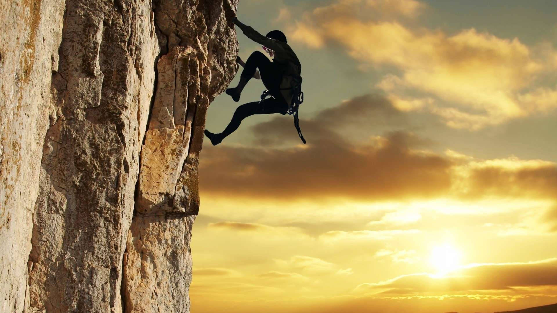 Sport Climbing On Sunset Background