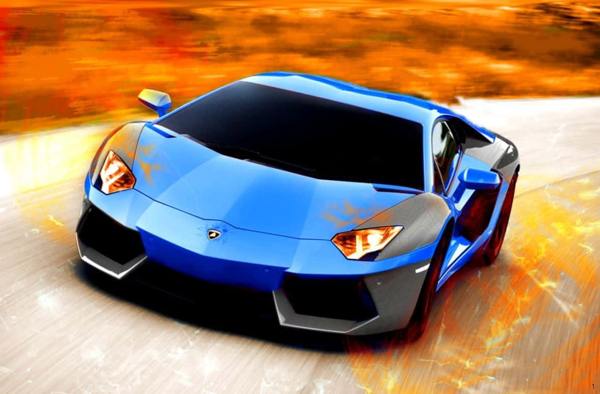 Sports Action Blue Lamborghini Aventador Background