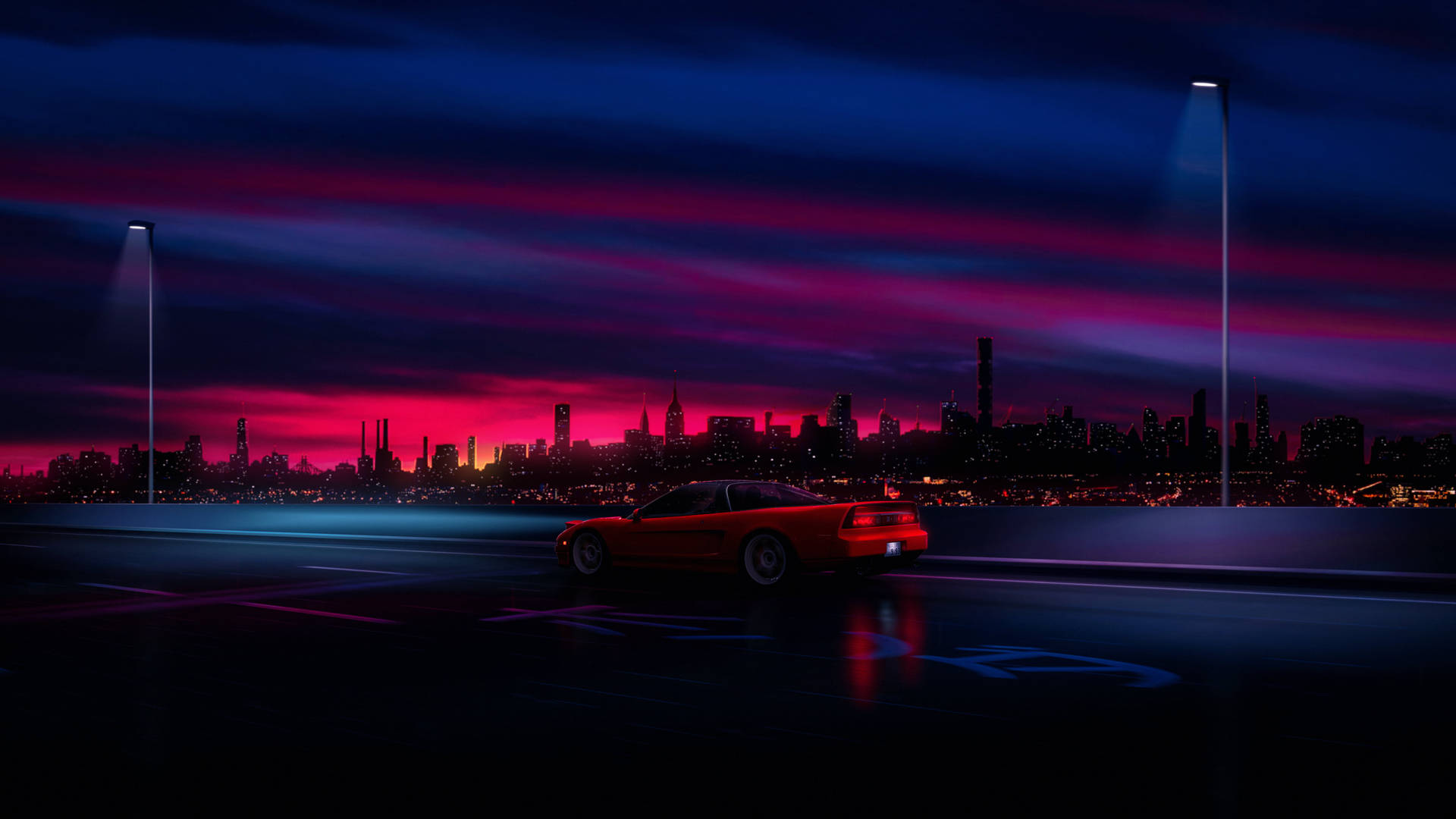 Sports Car Synthwave Night Background