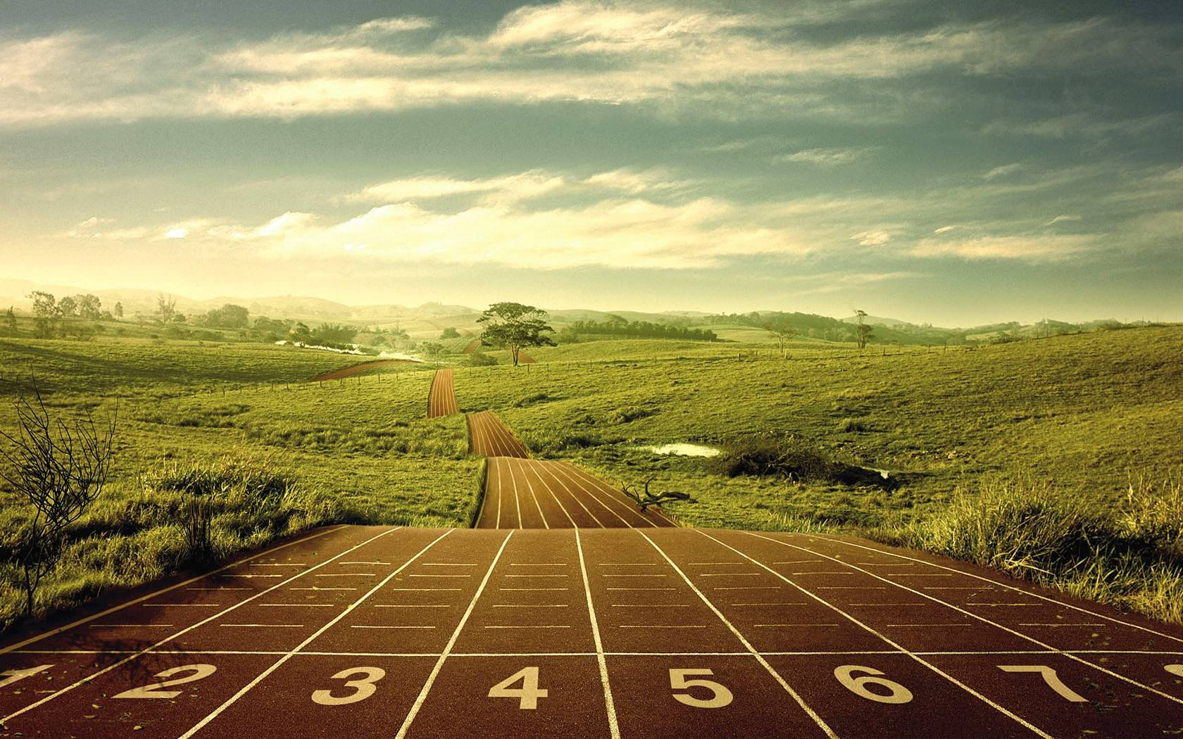Sports Running Track On Mountain Background