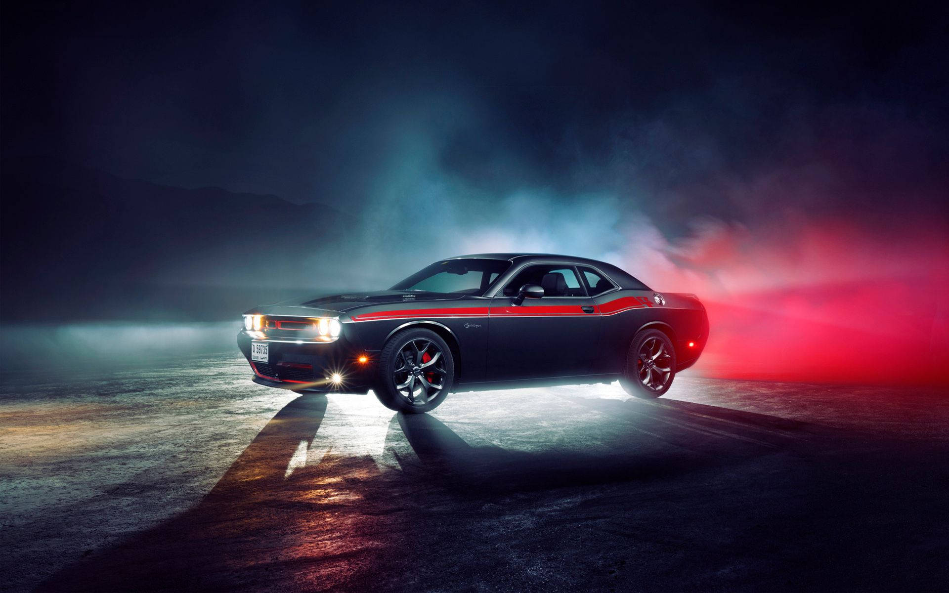 Spotlight Blue Dodge Challenger Background