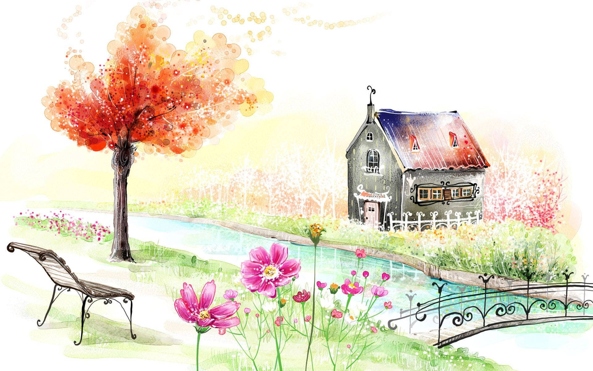 Spring Garden Paint Art Background