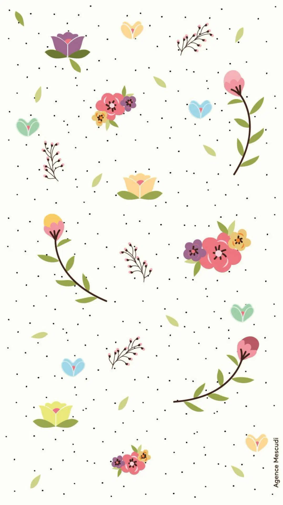 Spring Iphone Flowers And Dots Background