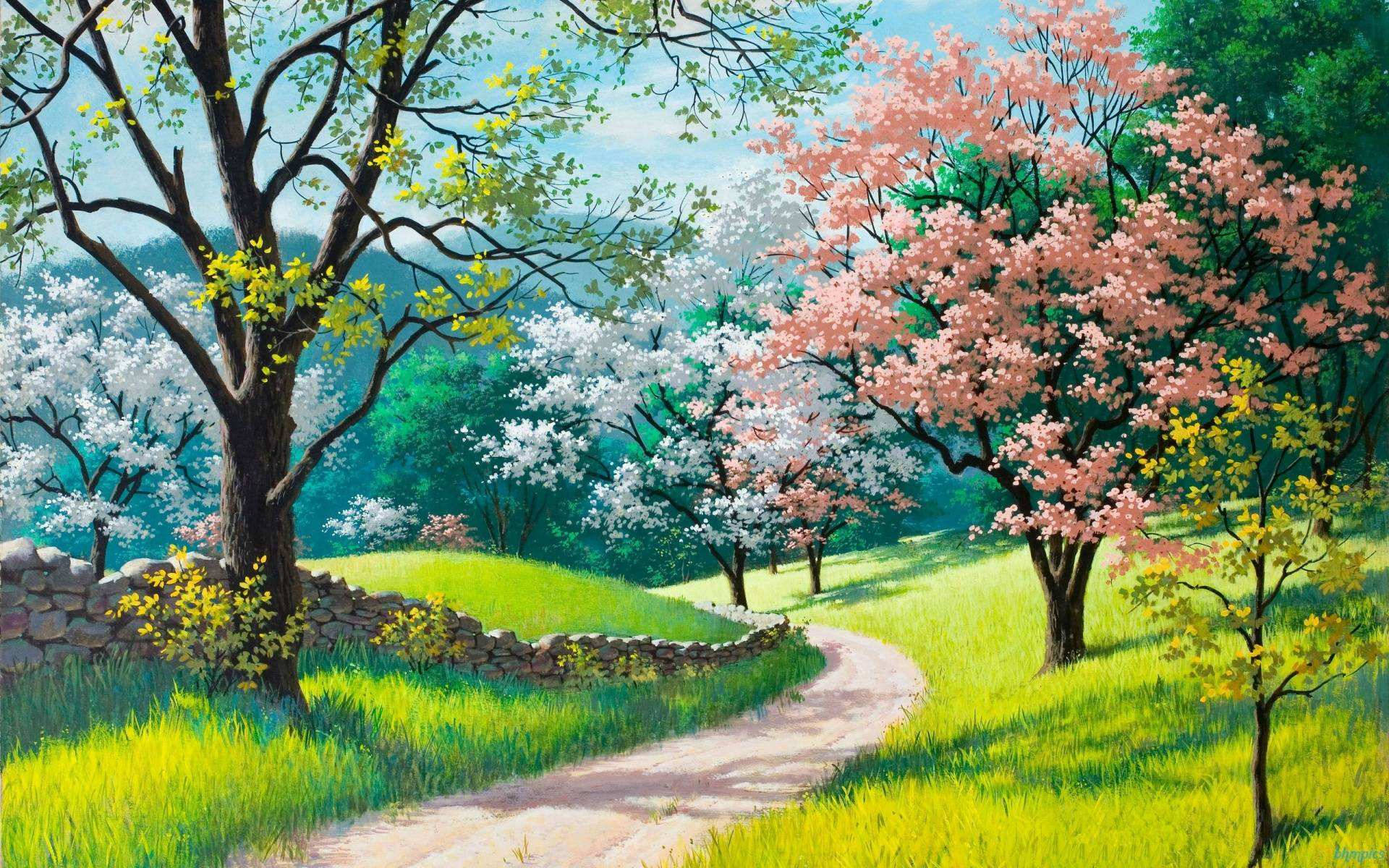 Spring Landscape Painting Background