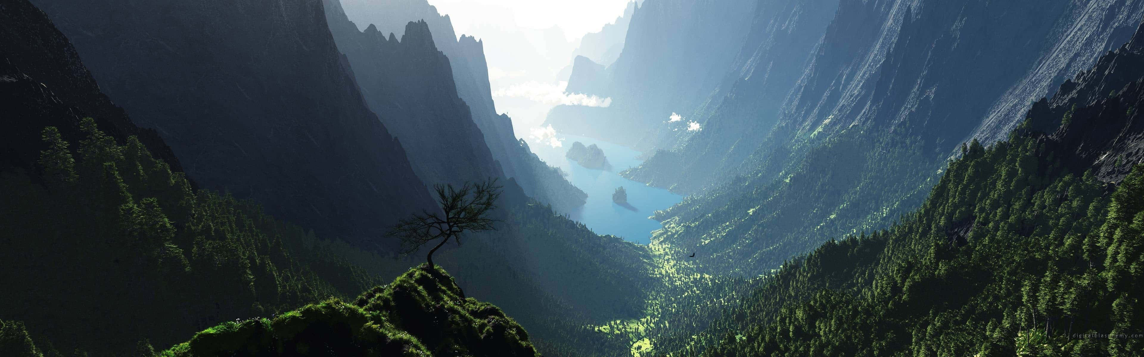 Spring Landscape Providing Vibrant Colours Across Dual Monitors Background