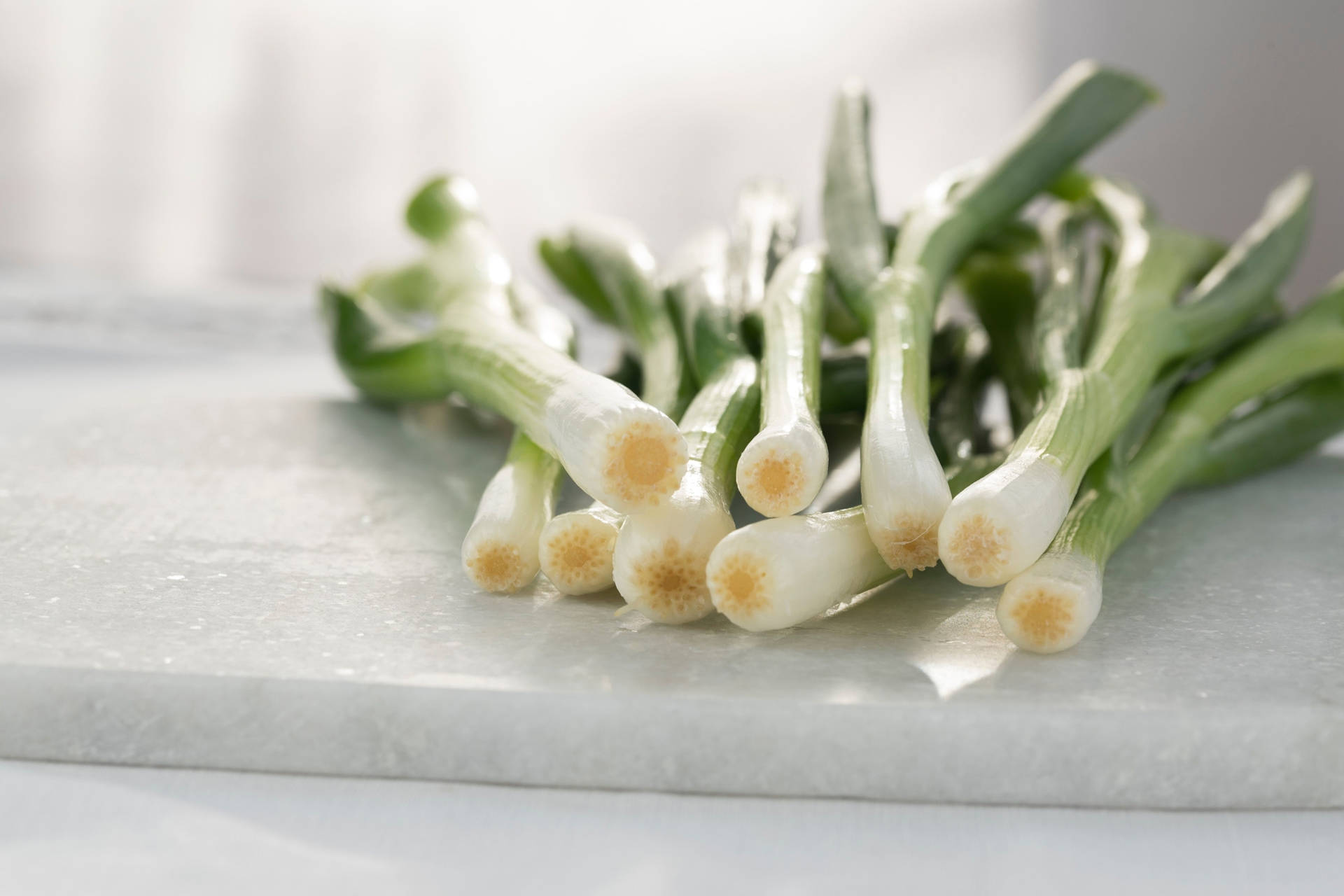 Spring Onions White Chopping Board Background