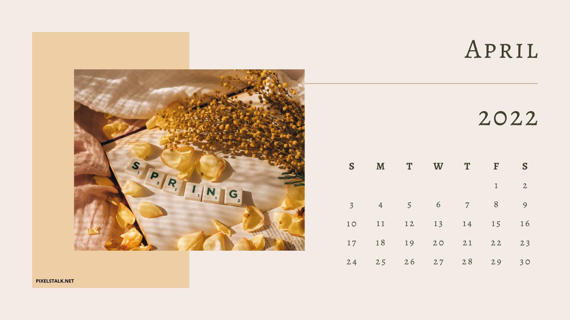 Spring Themed April 2022 Calendar