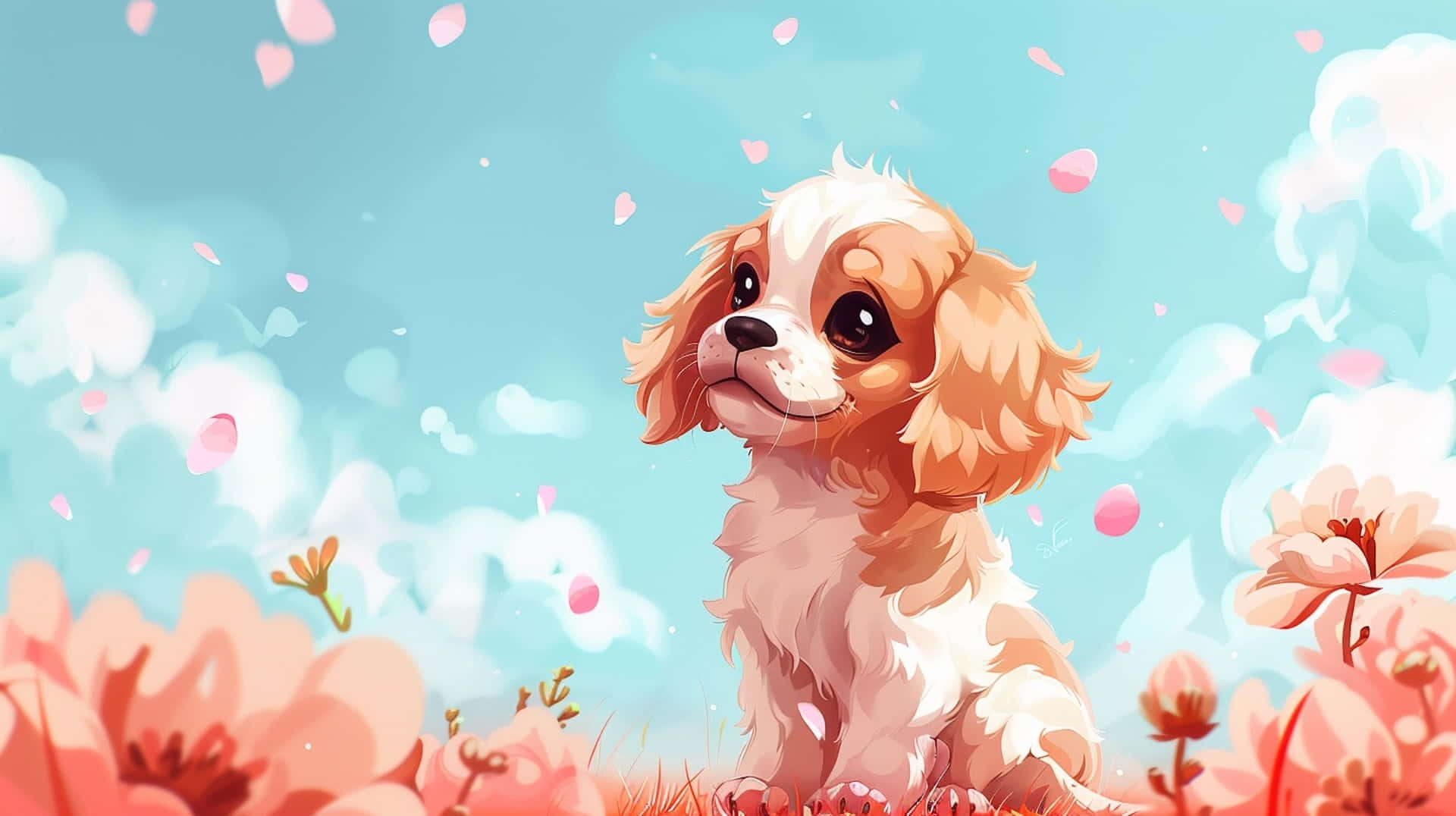 Springtime Puppy Anime Art Background