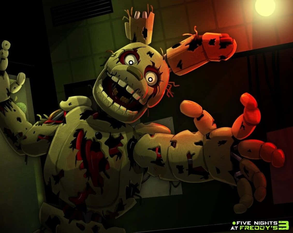 Springtrap From Five Nights At Freddy's Standing Against A Dark Background. Background