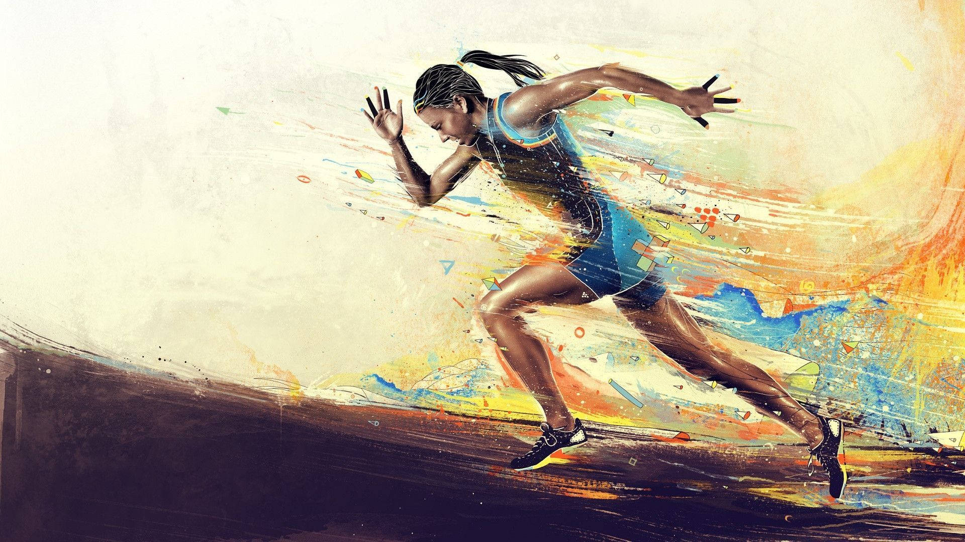 Sprinter Woman In Marathon Art Background