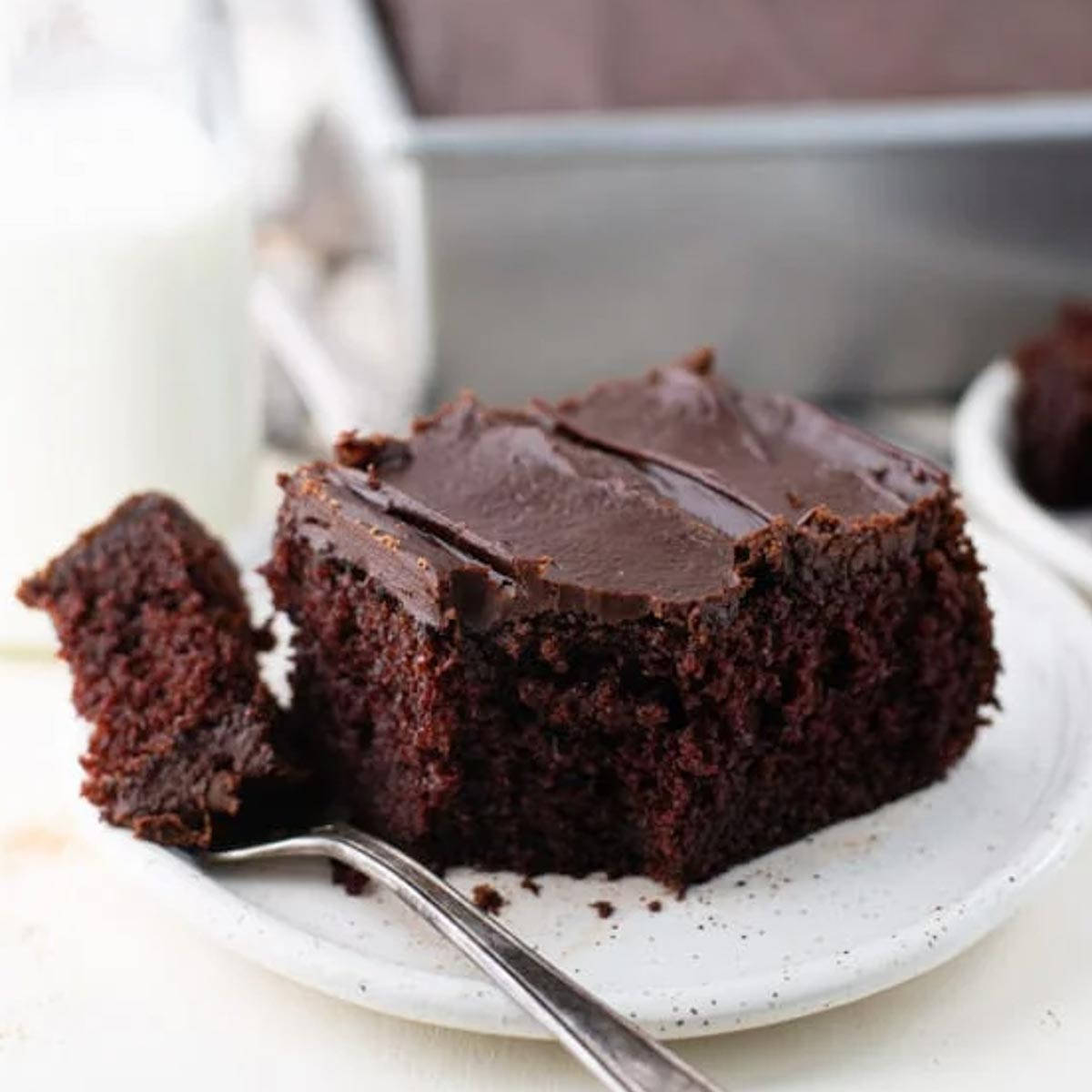 Square Slice Of Buttermilk Chocolate Cake Background