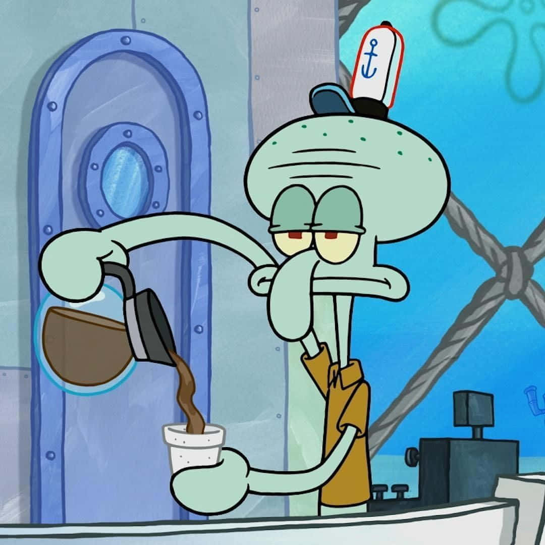 Squidward Pouring Coffee Random Pfp Background