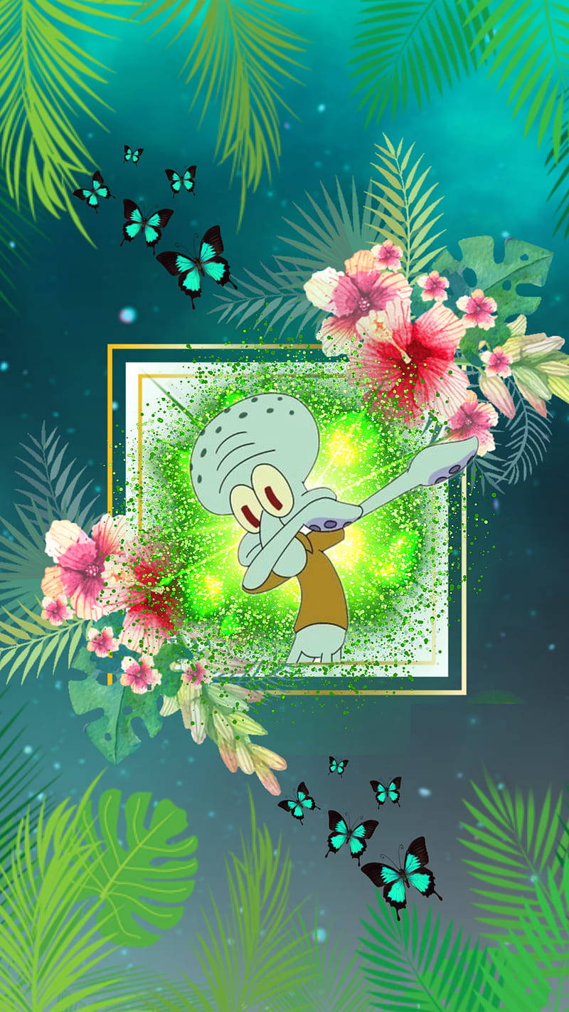 Squidward Tentacles Dab Tropical Aesthetic Background