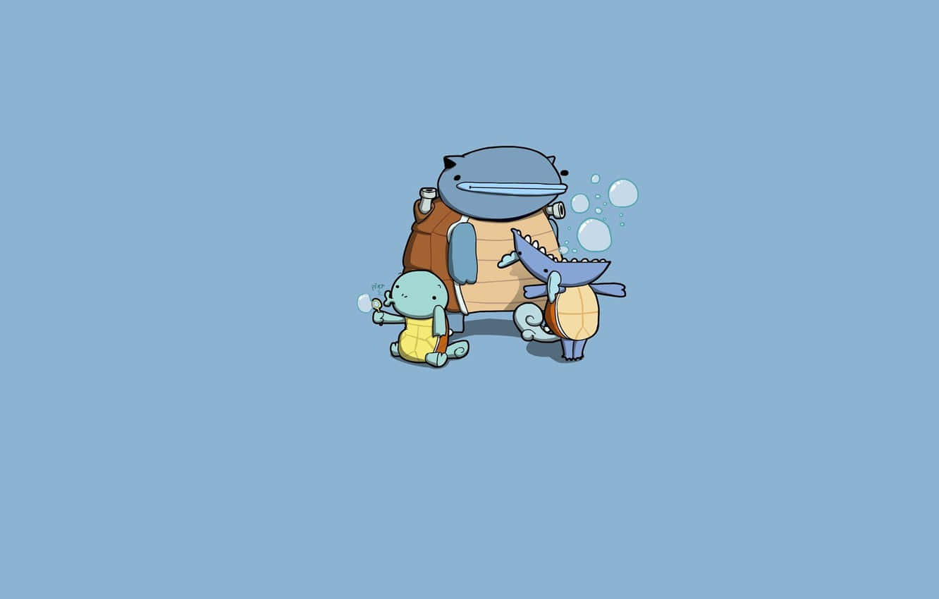 Squirtle, Wartortle, And Blastoise Making Bubbles Background