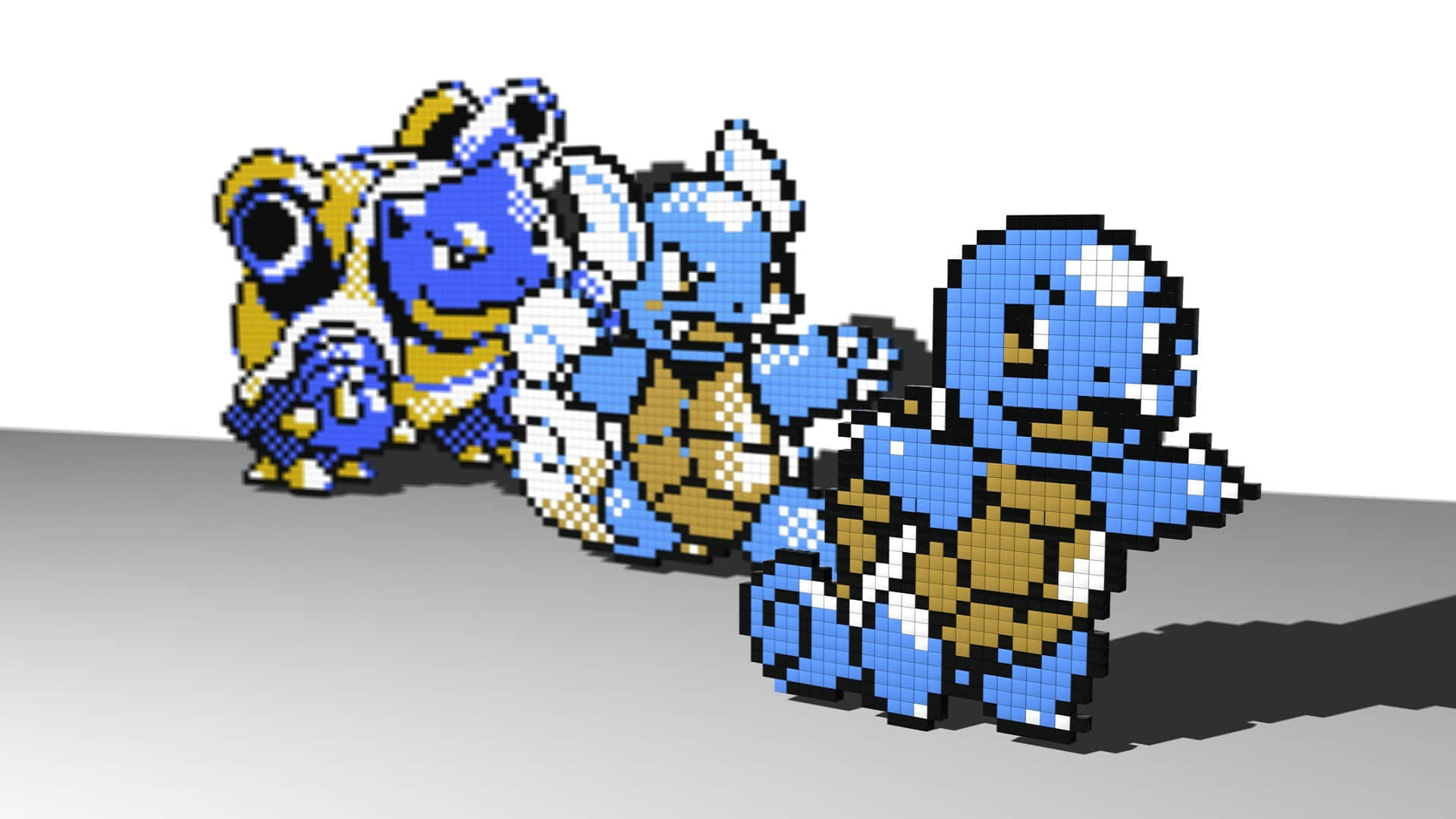 Squirtle, Wartortle, And Blastoise Pixel Art Style