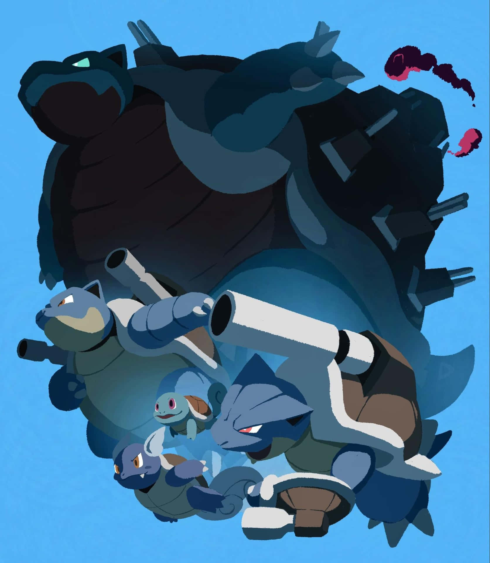 Squirtle, Wartortle, Blastoise, And Gigantamax Blastoise