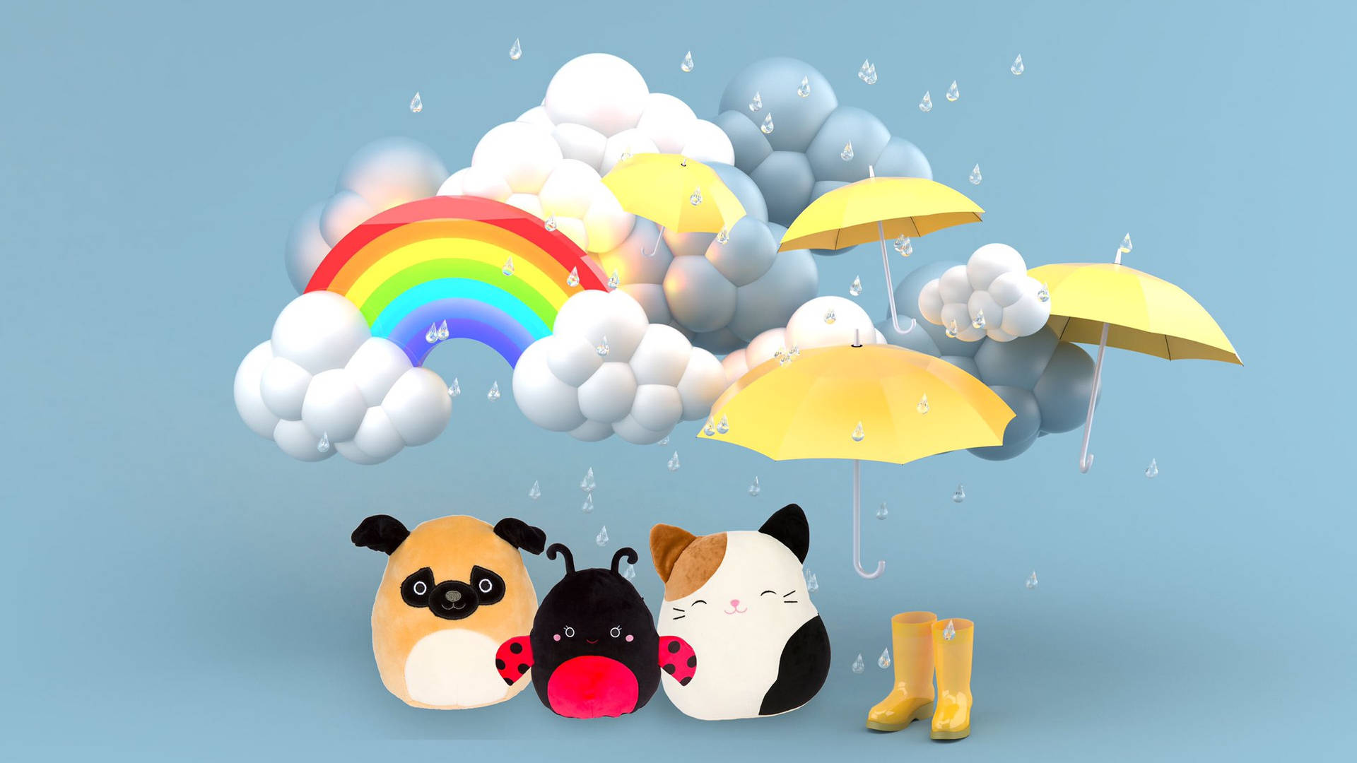 Squishmallows Rainy Weather Theme Background