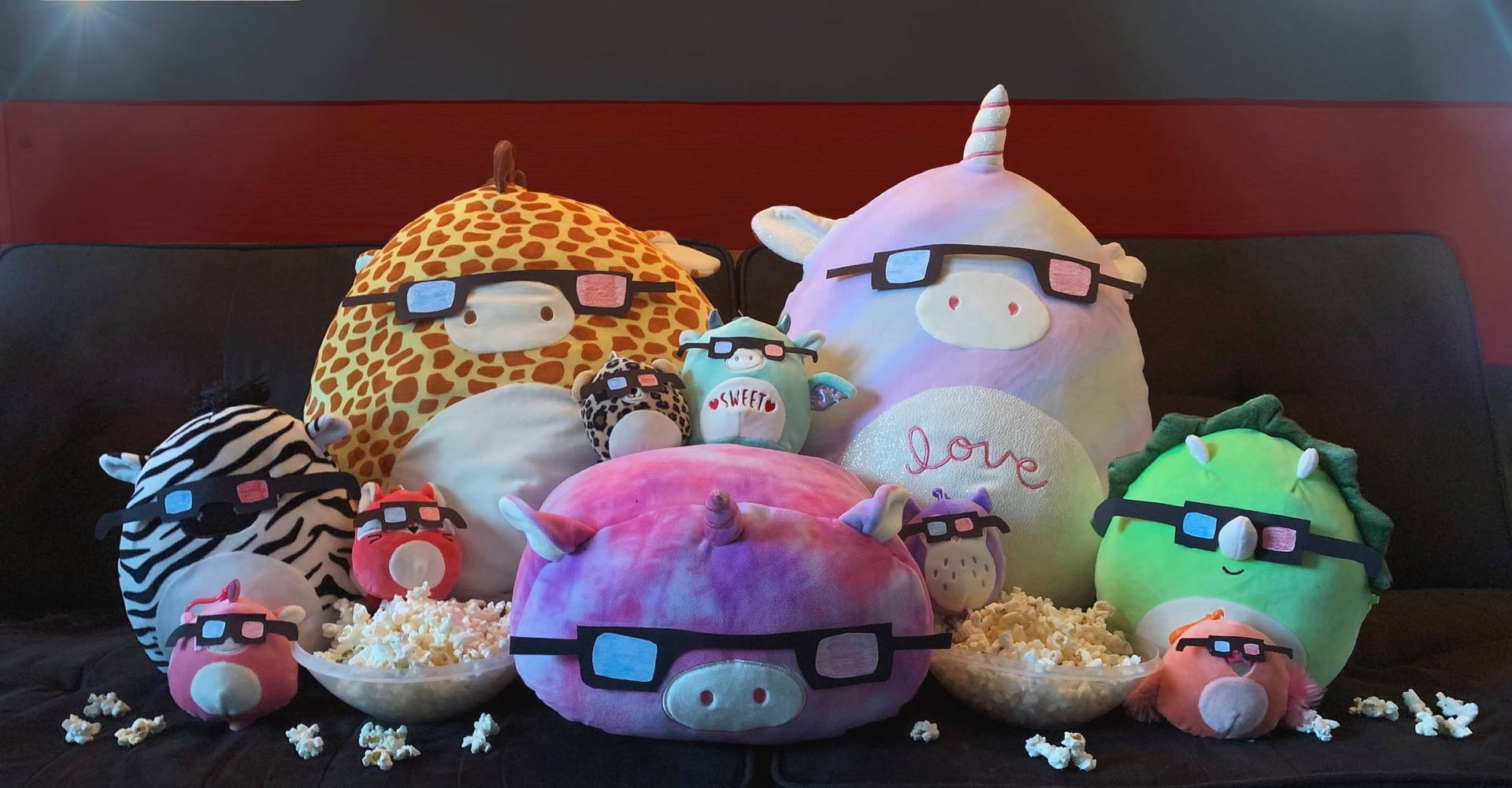 Squishmallows Toys With 3d Glasses Background